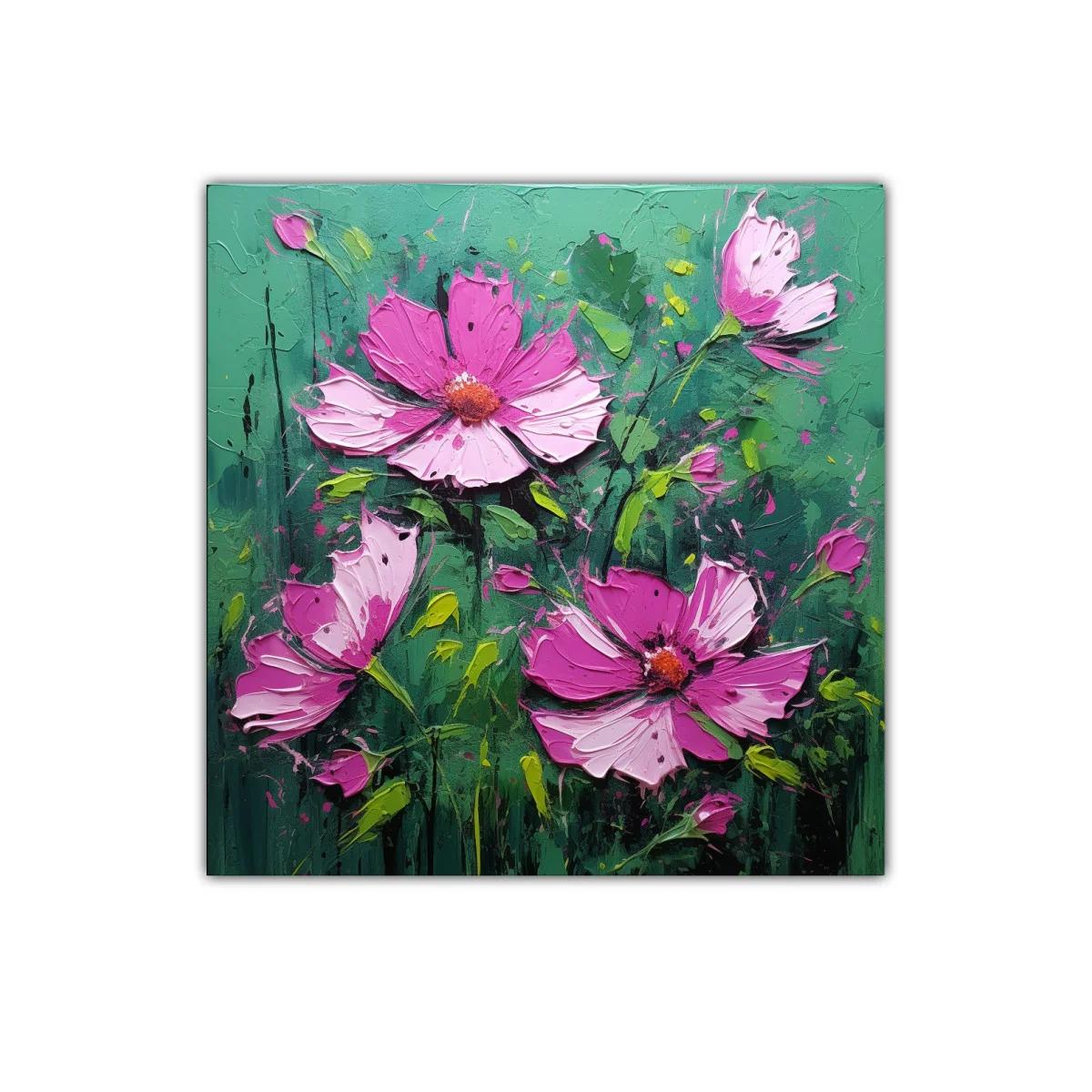 Explosión de flores rosas sobre fondo verde vibrante — imagen principal