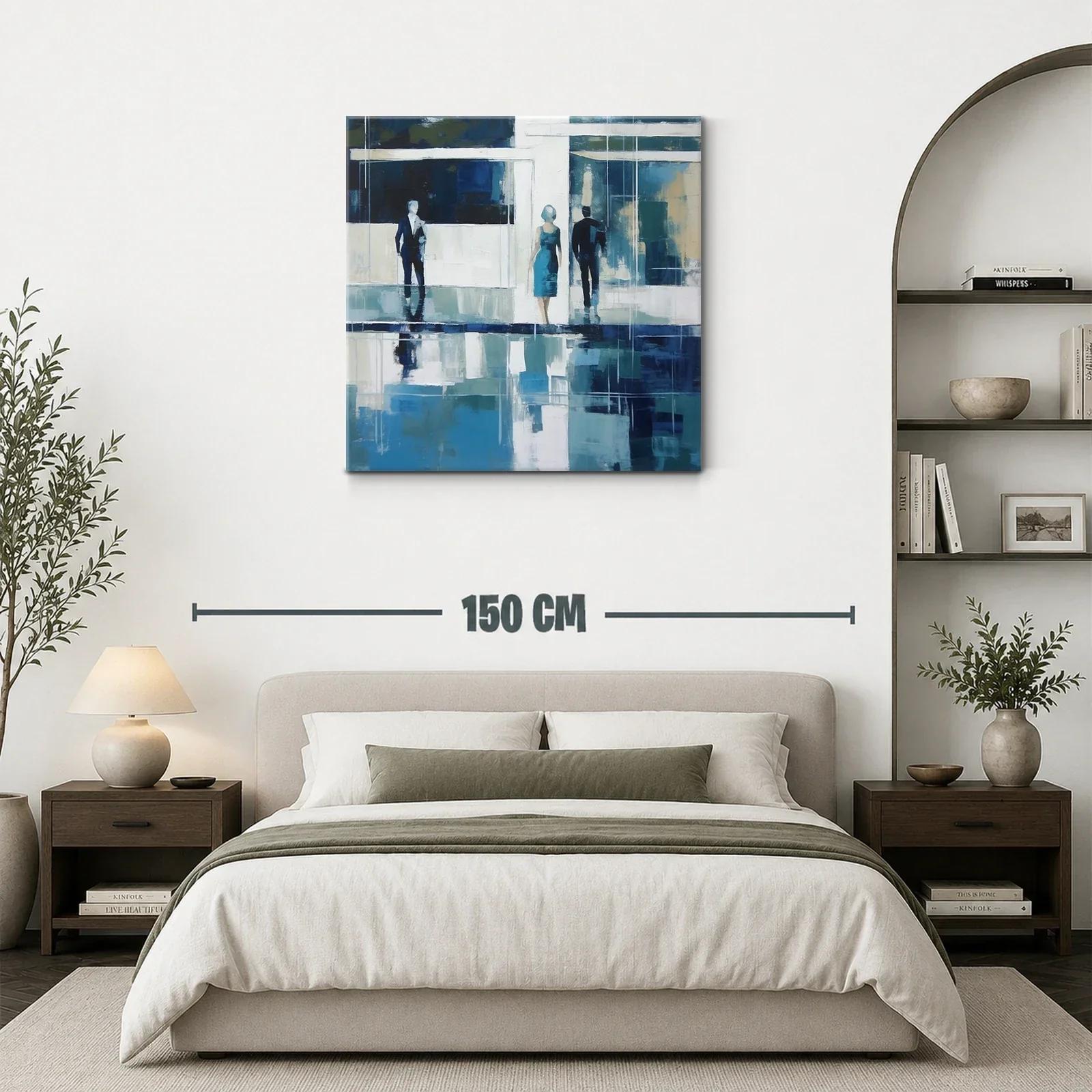Cuadro abstracto con siluetas y reflejos en tonos azules — miniatura 3