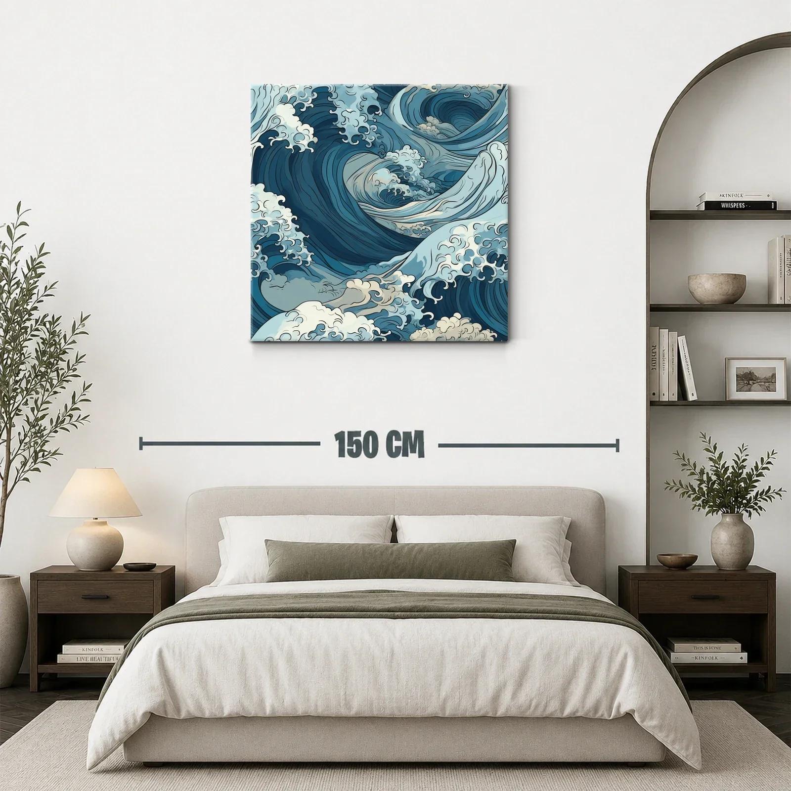 Cuadro de olas dinámicas con tonos azules y crema — miniatura 3