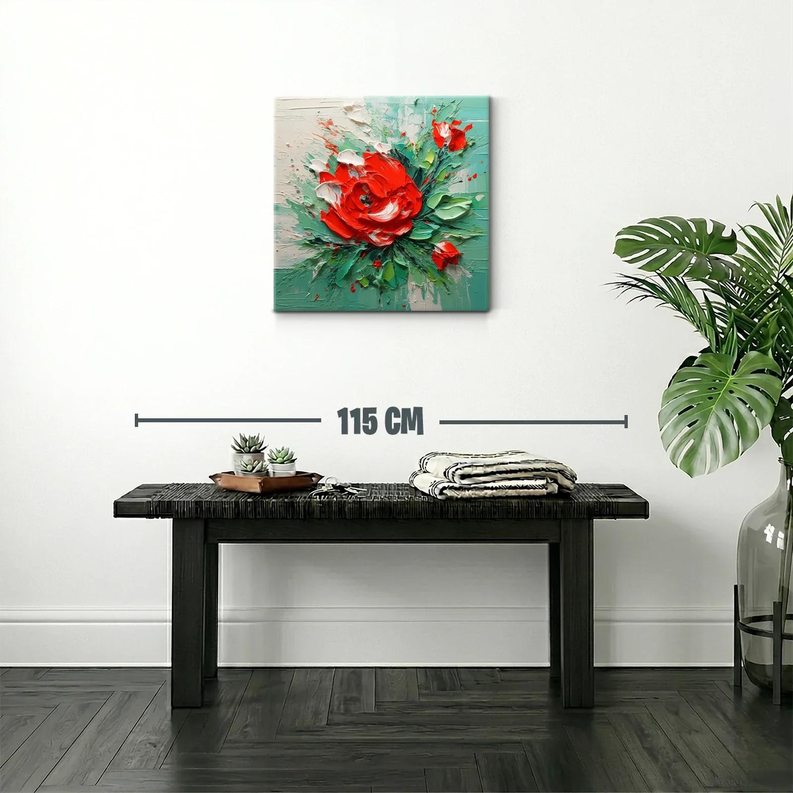 Cuadro floral vibrante con tonos verdes y rojos intensos — miniatura 2