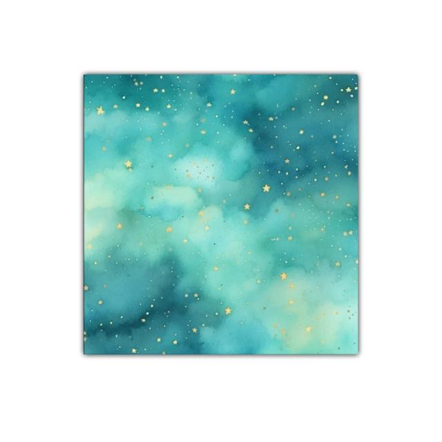 Cielo estrellado en tonos turquesa con destellos dorados