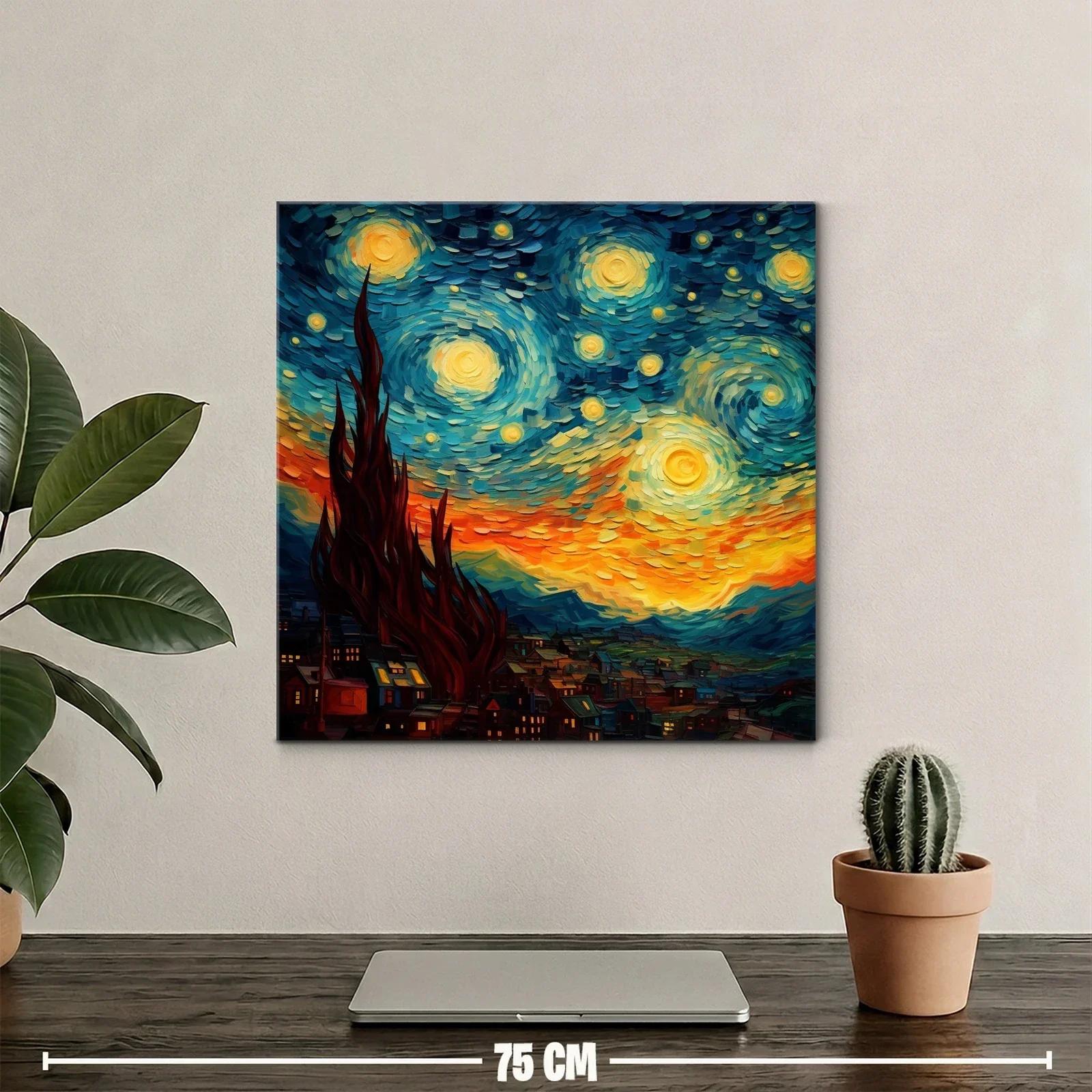 Cielo estrellado sobre un pueblo en tonos vibrantes — miniatura 2