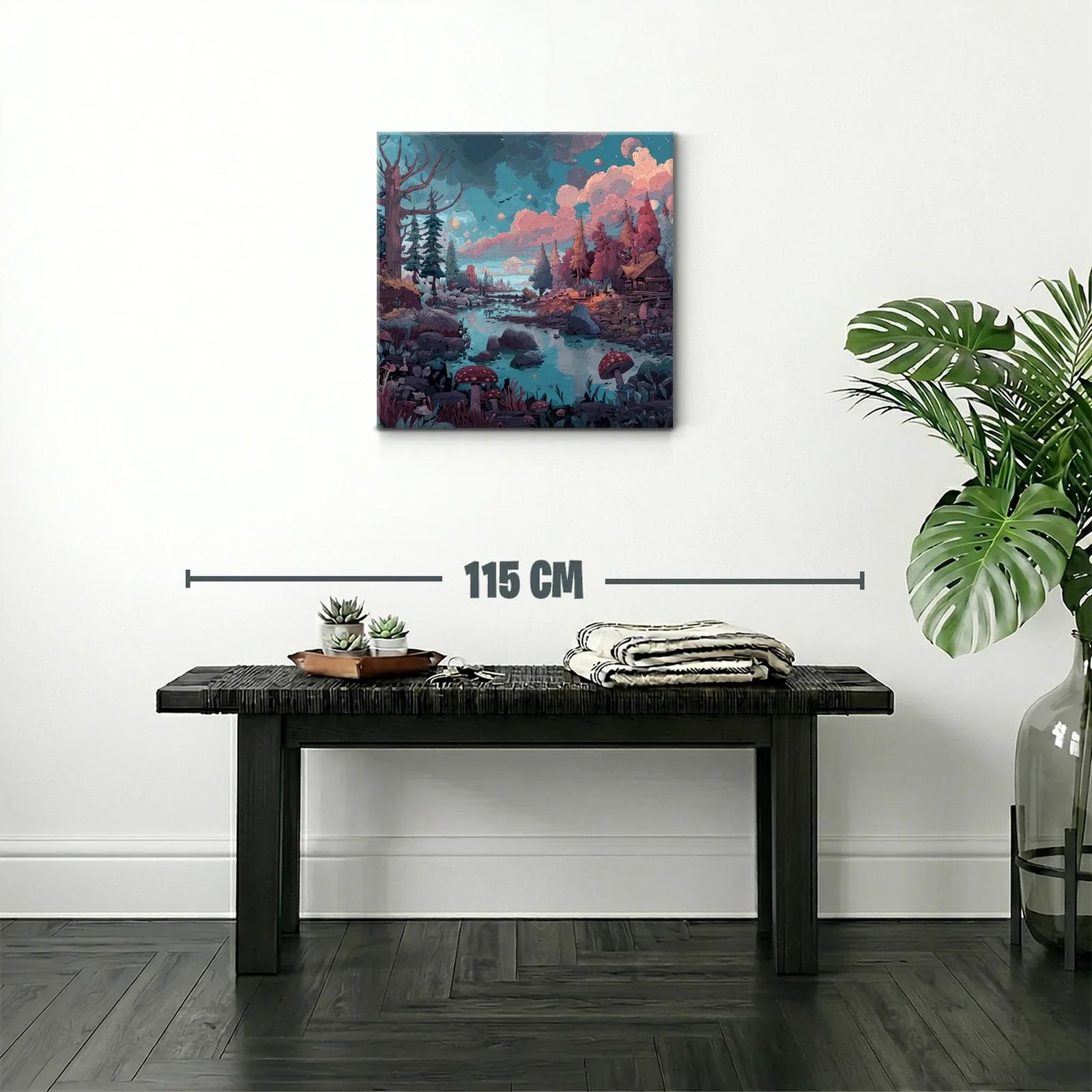 Paisaje encantado con río y bosque en tonos pastel — miniatura 2