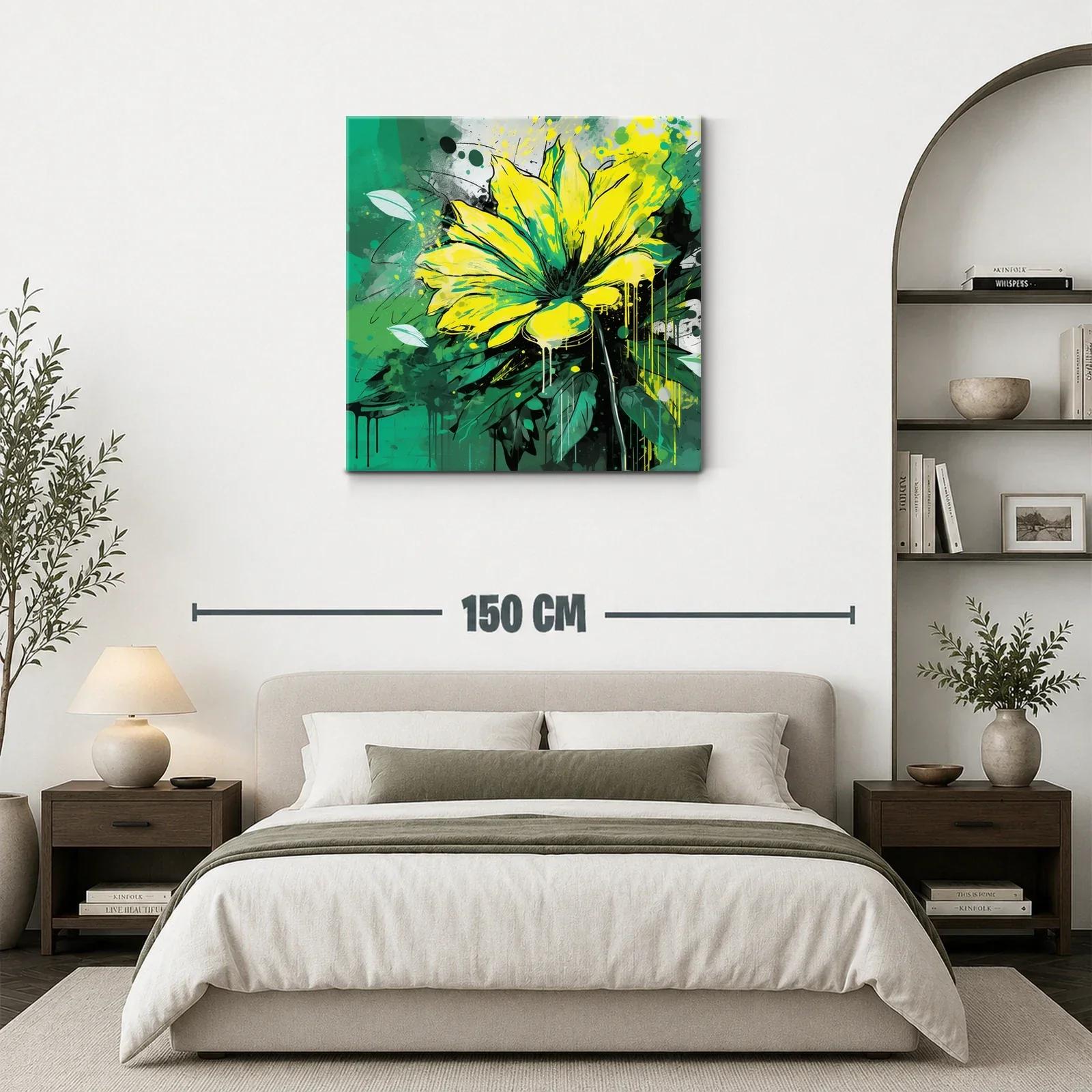 Cuadro vibrante con flor amarilla y fondo verde intenso — miniatura 3