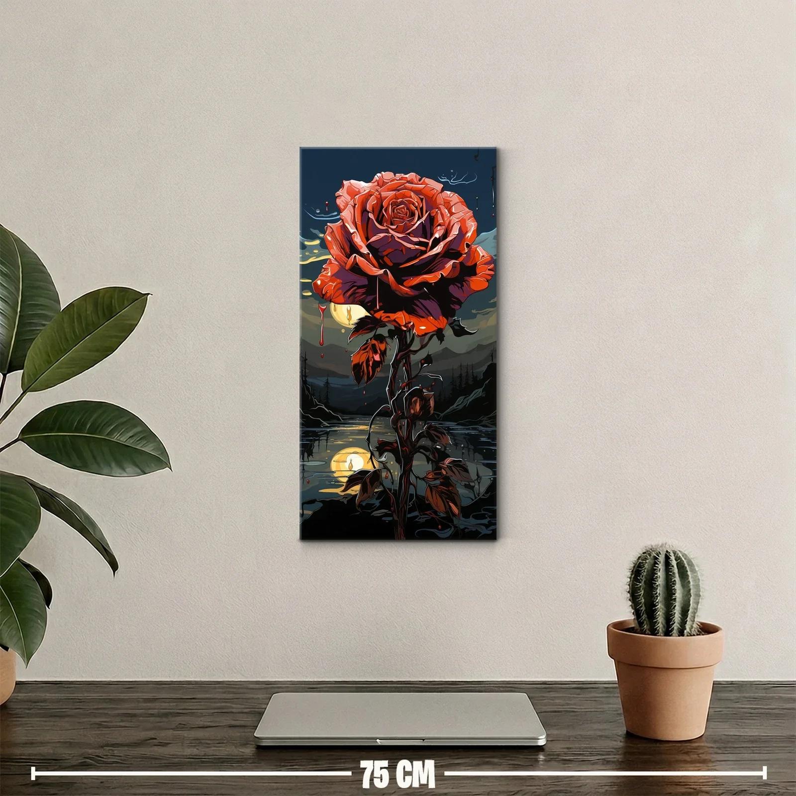 Cuadro rosa roja con luna y colinas — miniatura 2
