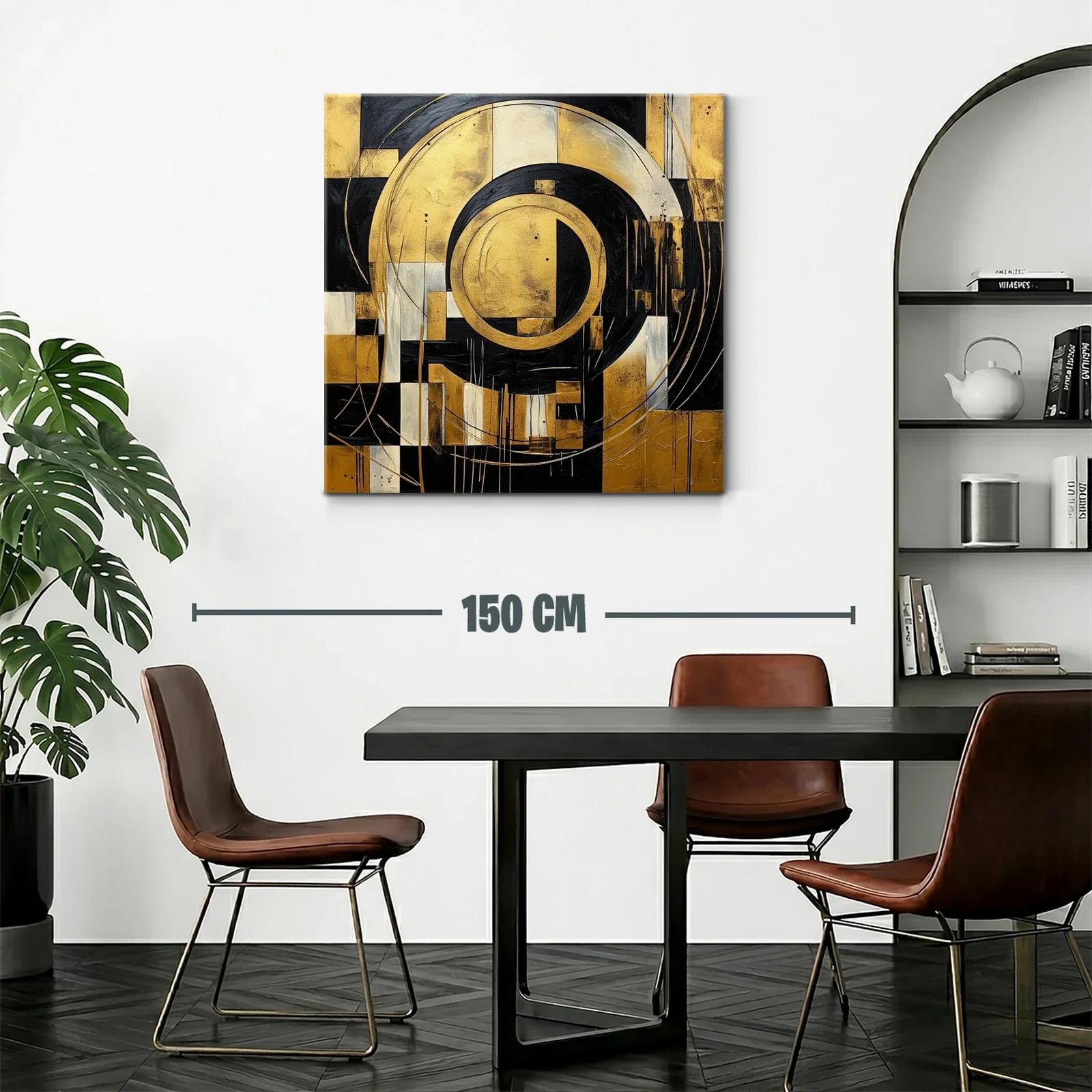 Cuadro Abstracto con Círculos Dorados y Negro Elegante — miniatura 2