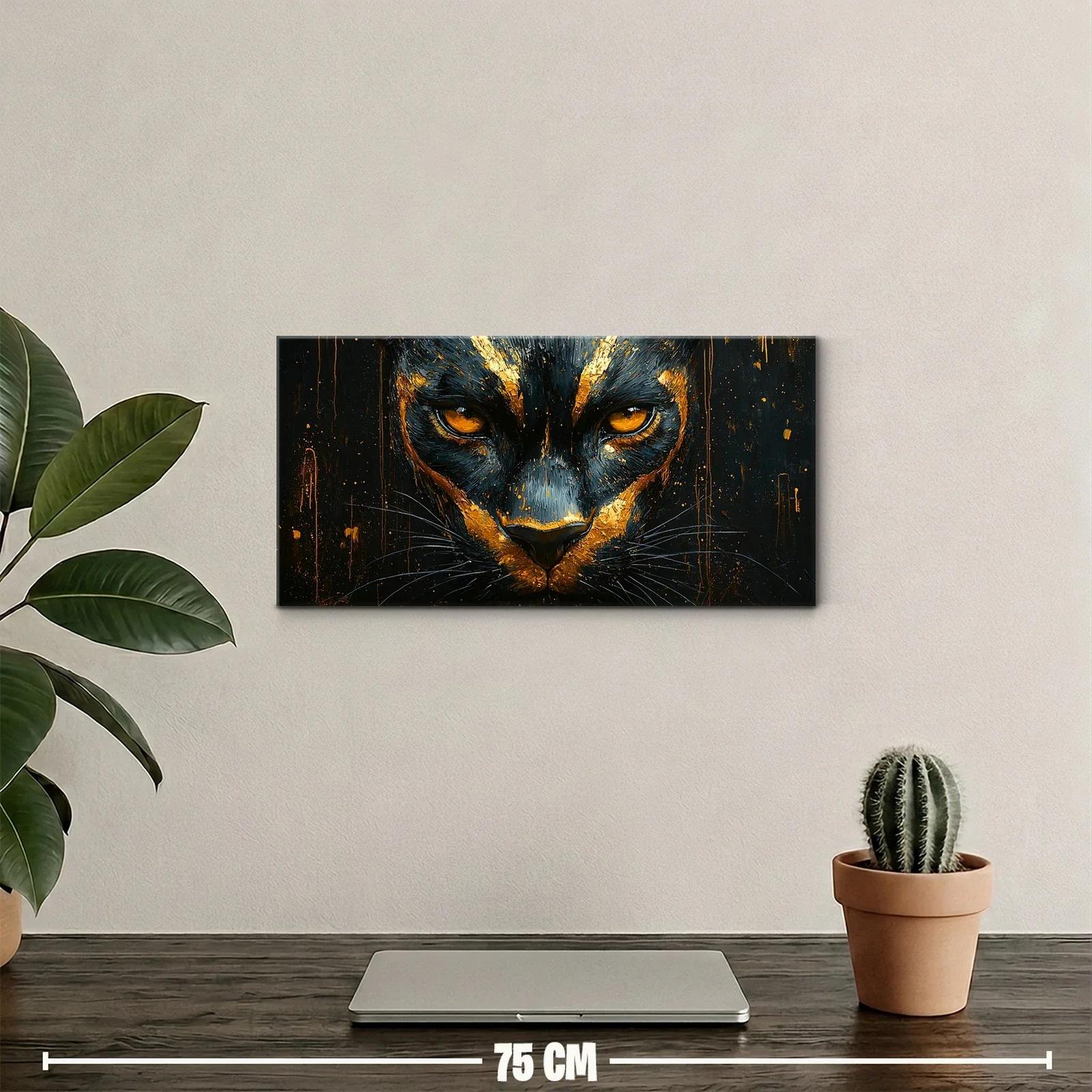 Cuadro rostro de pantera negra con pinceladas doradas — miniatura 2