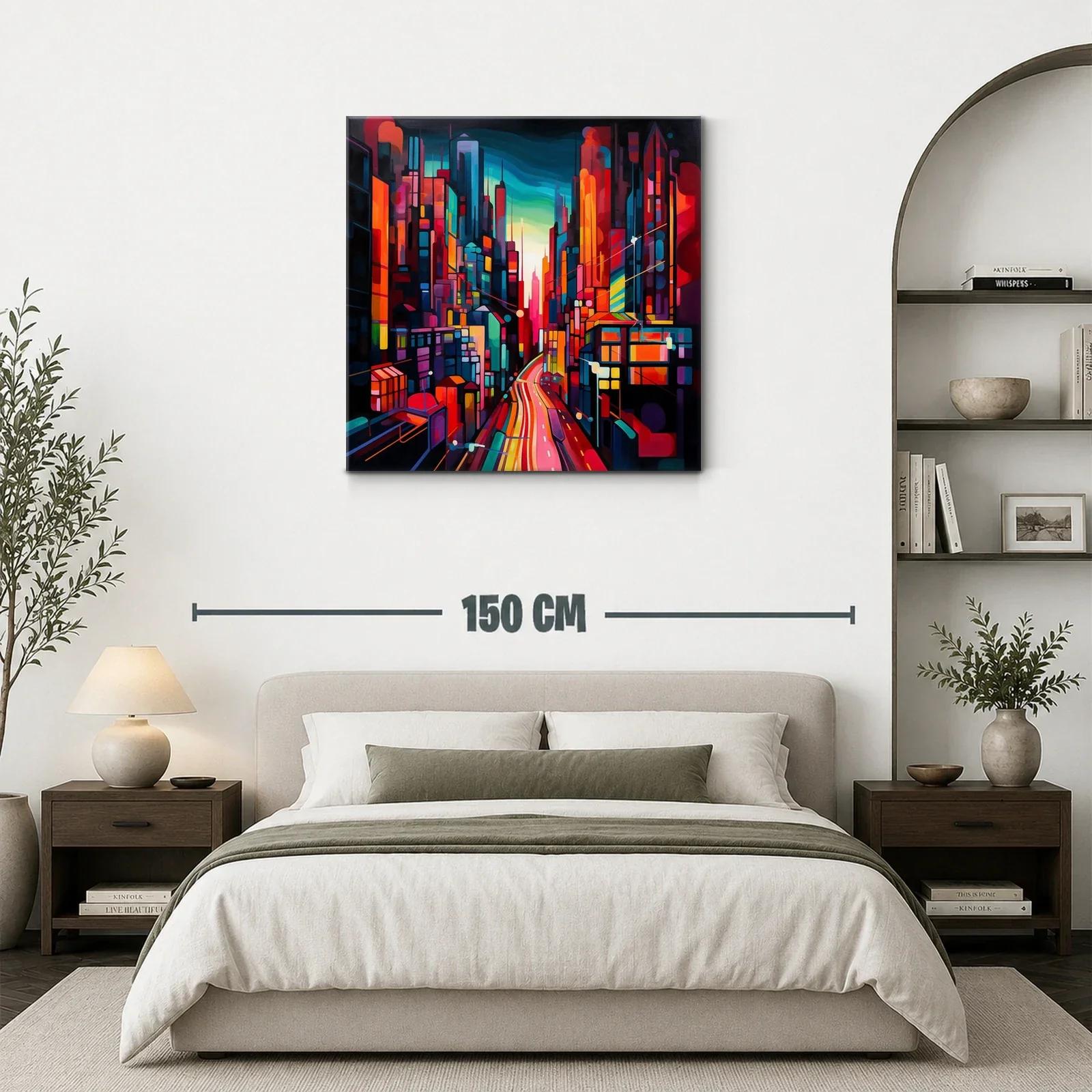 Ciudad vibrante al atardecer con luces intensas y dinámicas — miniatura 3