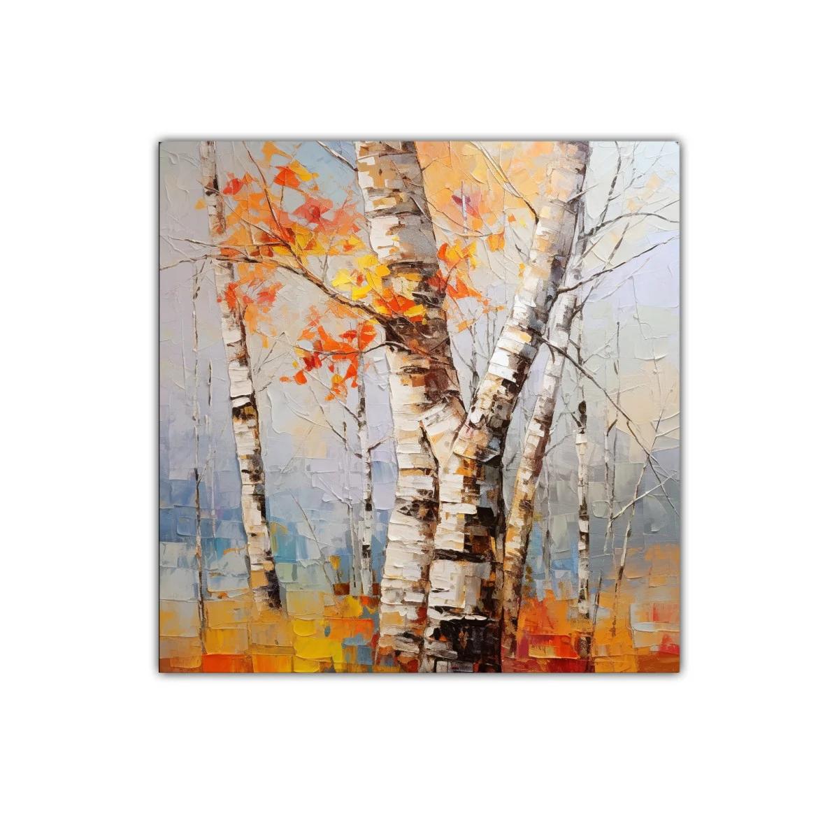 Cuadro decorativo de abedules otoñales con tonos cálidos — imagen principal