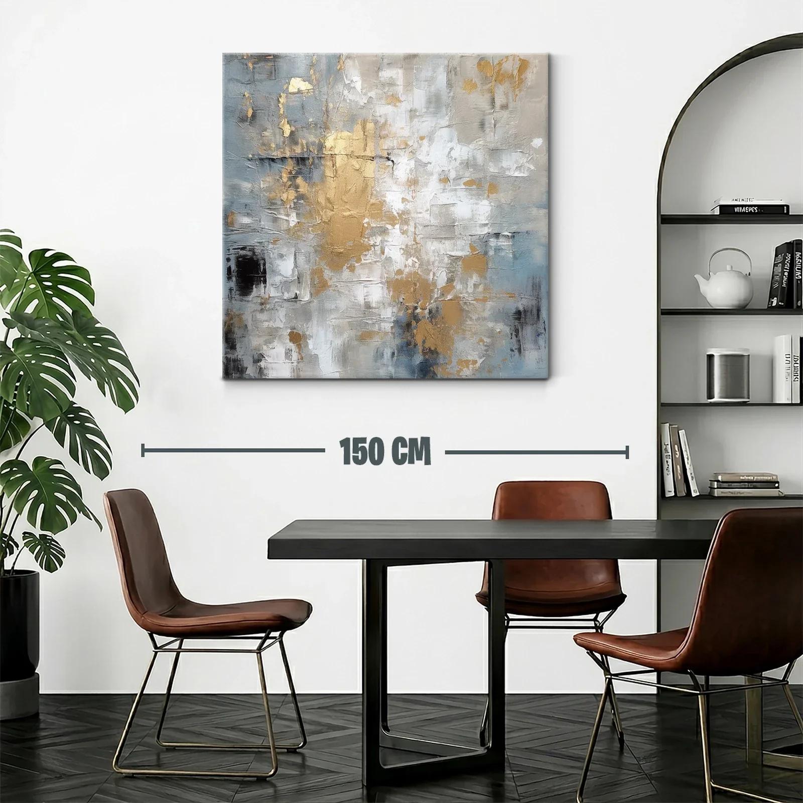 Cuadro abstracto con tonos dorados y grises moderno — miniatura 2