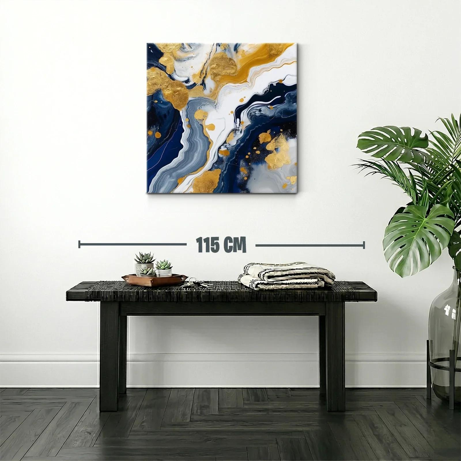 Arte abstracto en tonos dorados y azul profundo elegante — miniatura 2