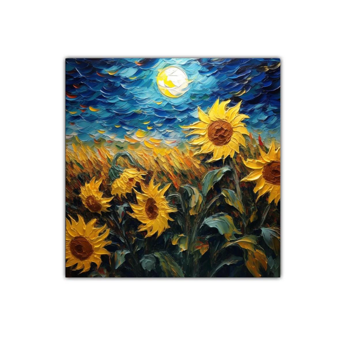 Campo de girasoles vibrantes bajo cielo nocturno brillante — imagen principal