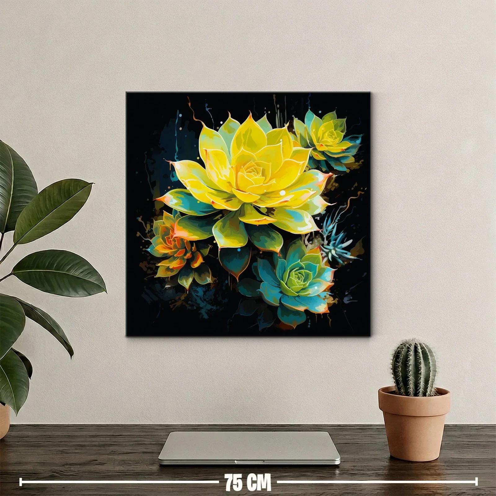 Cuadro floral vibrante con tonos amarillos y verdes — miniatura 2