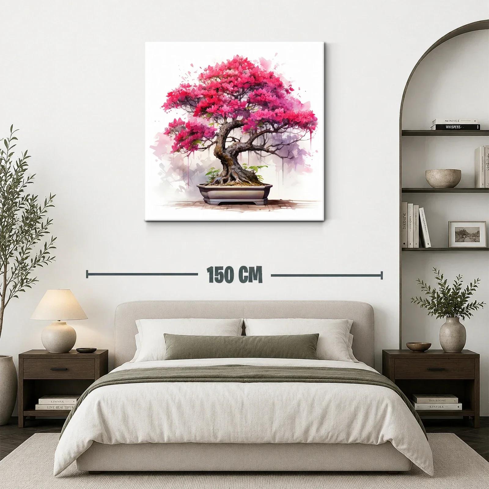 Cuadro con árbol bonsái en vibrantes tonos rosas y morados — miniatura 3