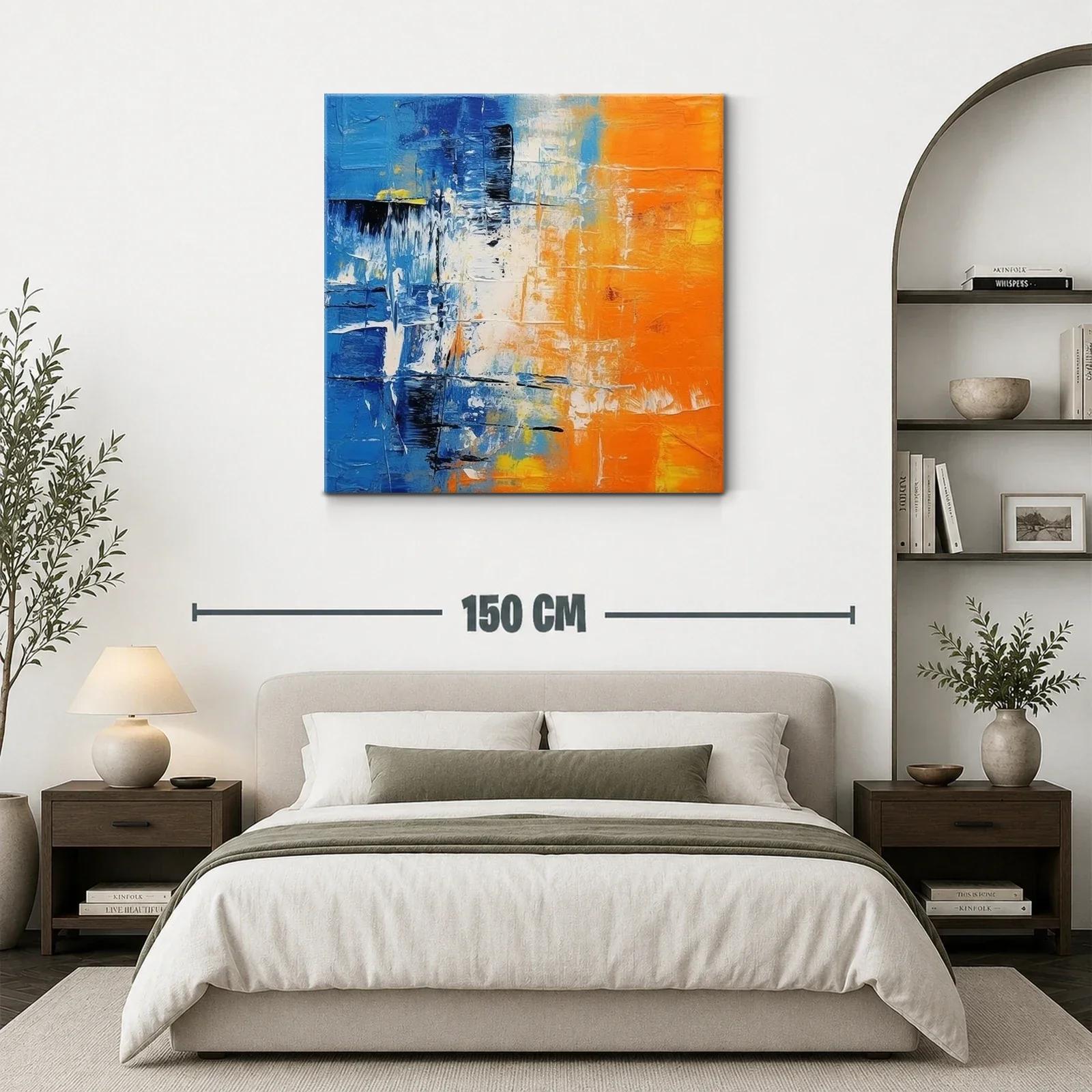 Cuadro abstracto vibrante con contrastes en azul y naranja — miniatura 3
