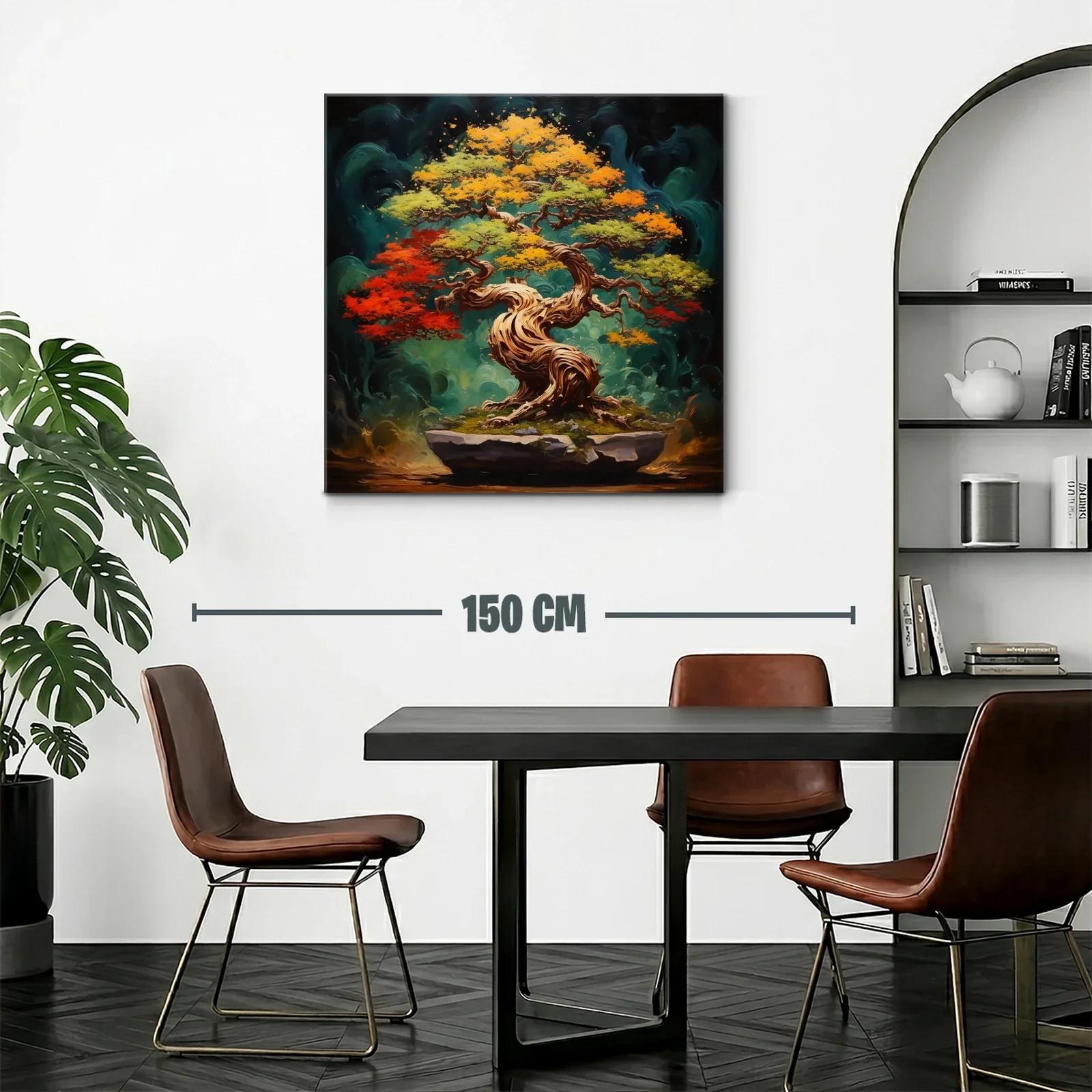 Árbol bonsái en vibrantes tonos otoñales y fondo místico — miniatura 2