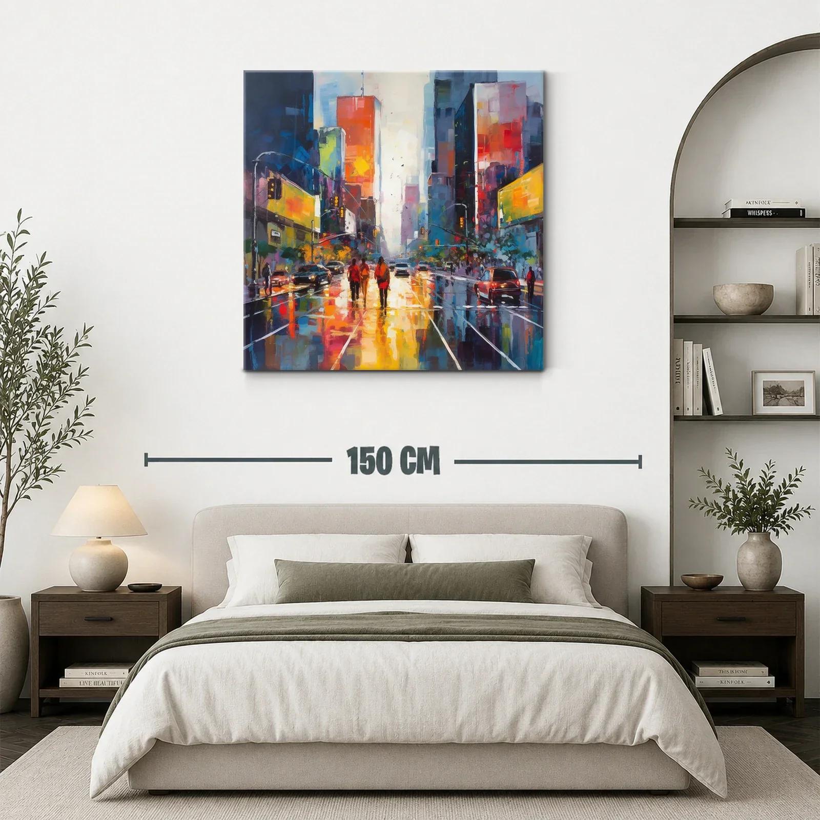 Atardecer urbano con reflejos vibrantes y figuras en la calle — miniatura 3