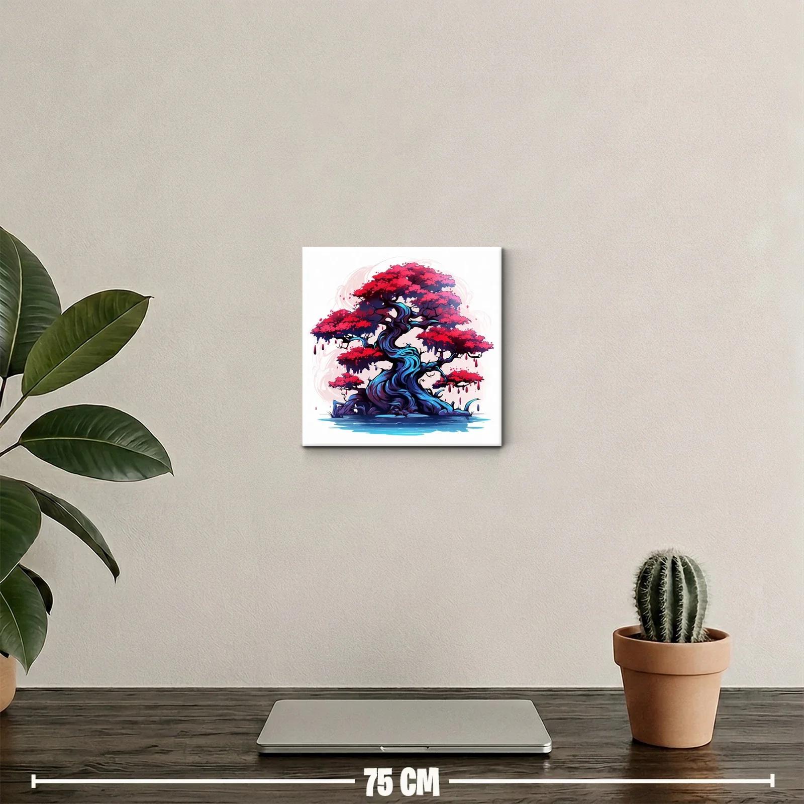 Árbol místico con follaje rojo vibrante y tronco azul intenso — miniatura 2