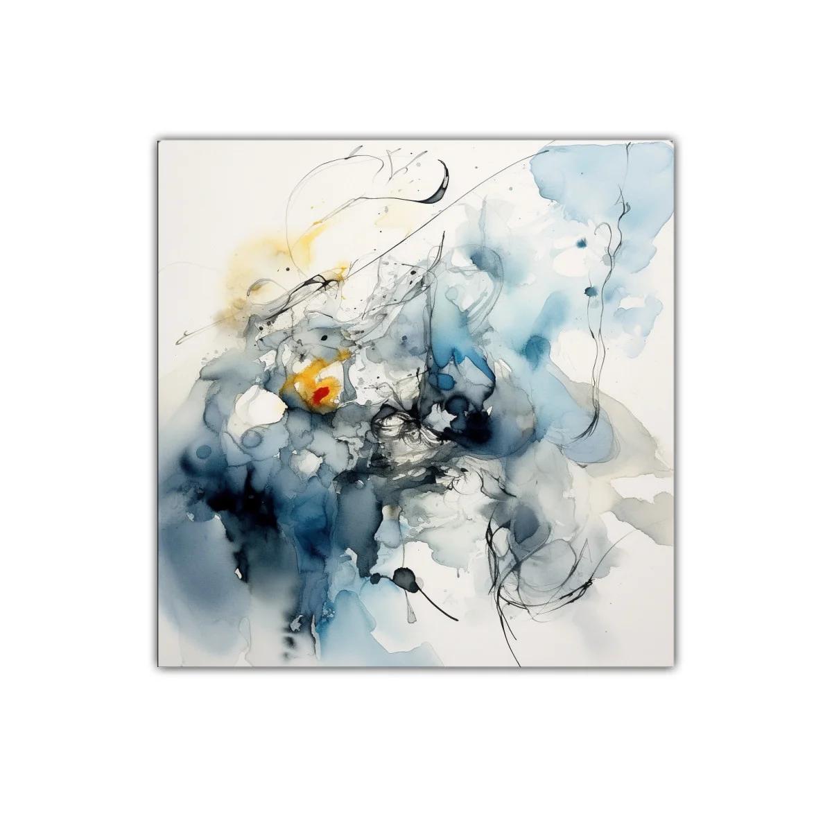 Arte abstracto con tonos azules y detalles en amarillo