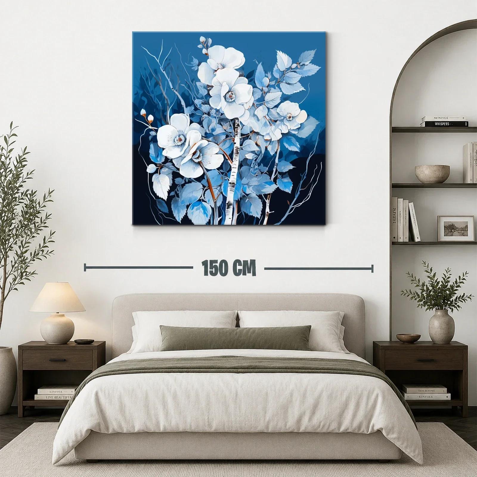 Cuadro floral en tonos azules y blancos con ramas delicadas — miniatura 3