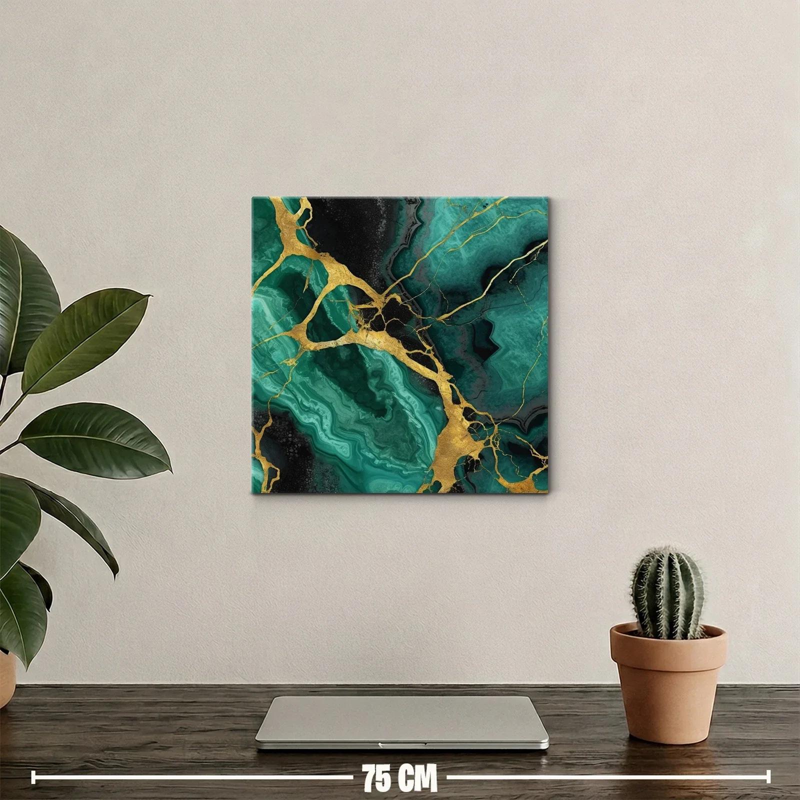 Cuadro abstracto en tonos verdes y dorados con diseño armonioso — miniatura 2