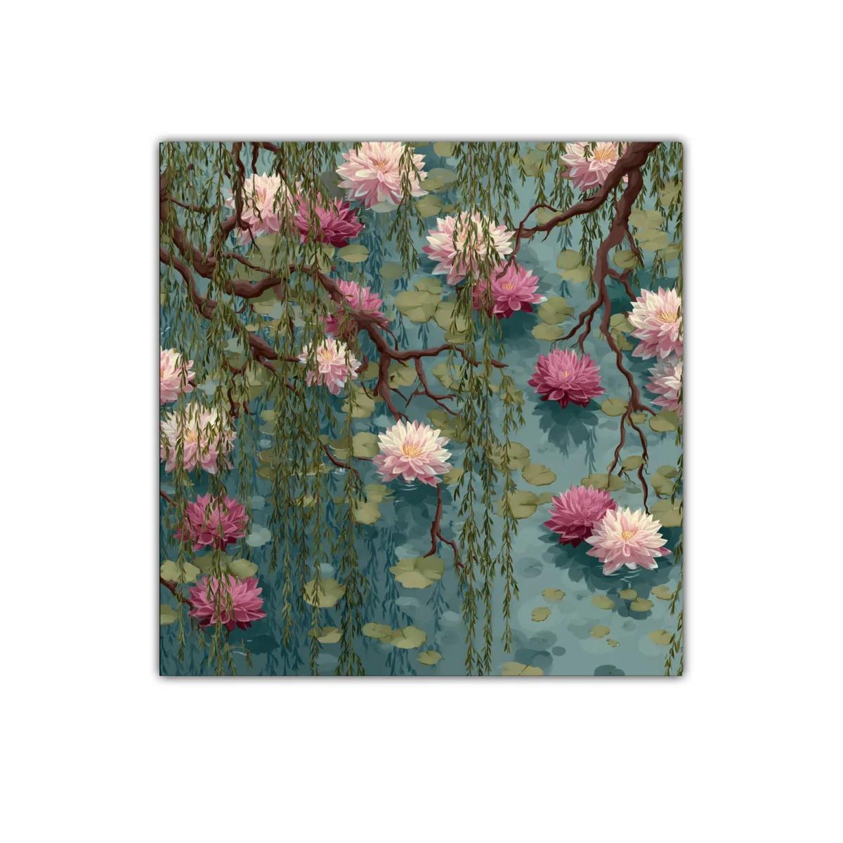 Cuadro con flores de loto y ramas en tonos suaves — imagen principal