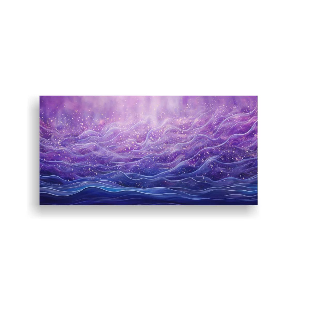 Cuadro ondas fluidas violetas con franjas superpuestas