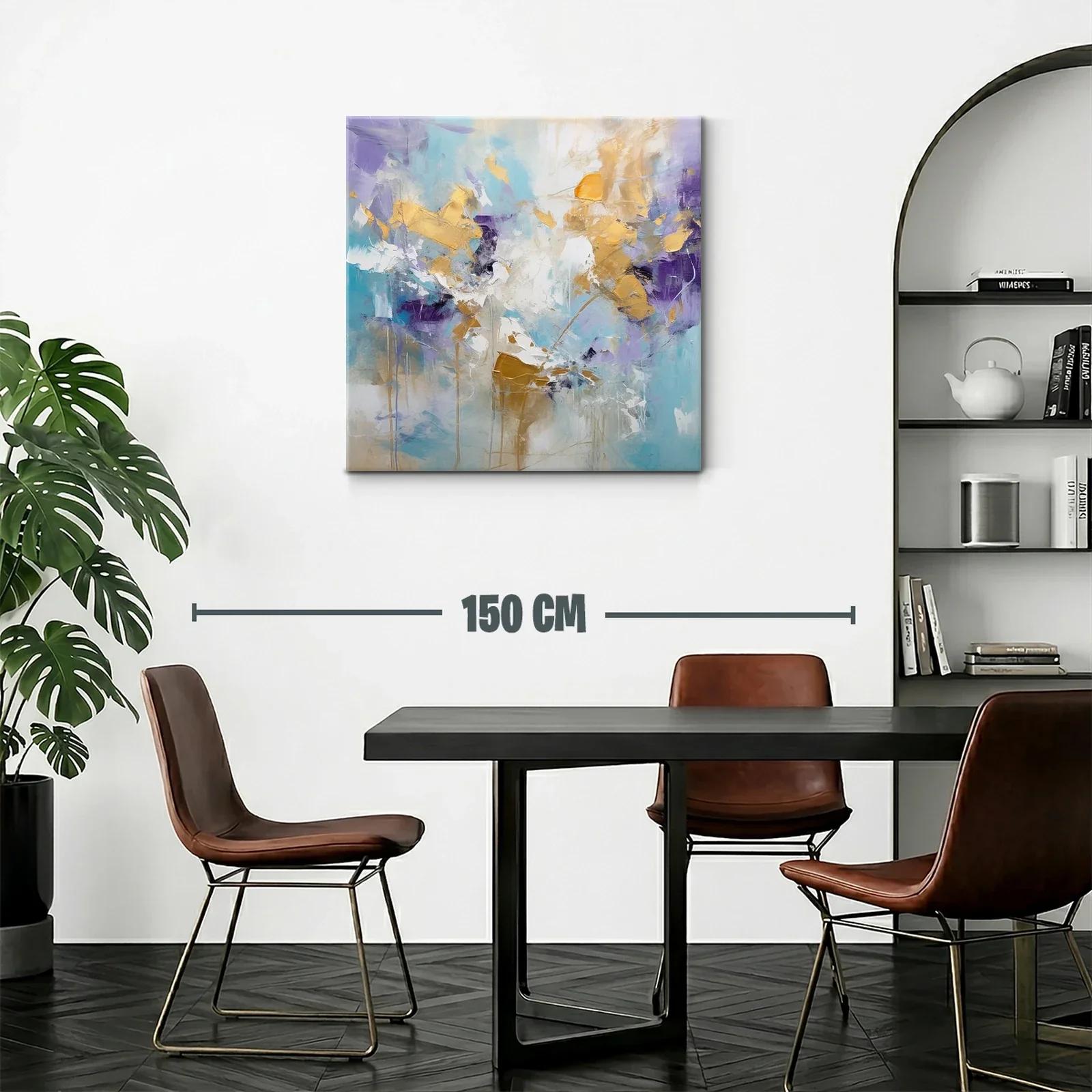 Cuadro abstracto con dorados y tonos fríos vibrantes — miniatura 2