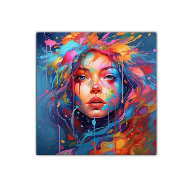 Retrato vibrante con explosión de colores intensos