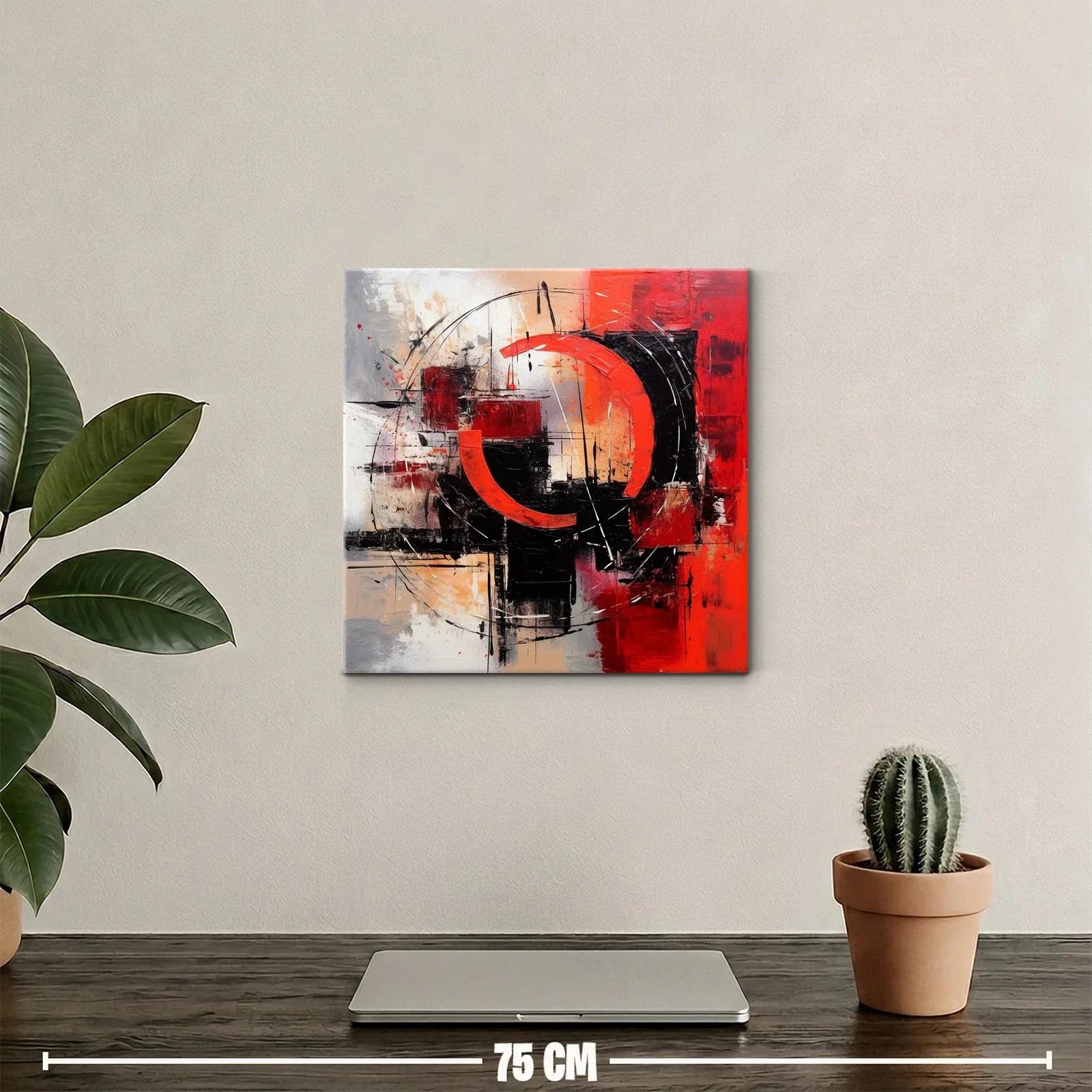 Cuadro abstracto con formas circulares y tonos rojos intensos — miniatura 2