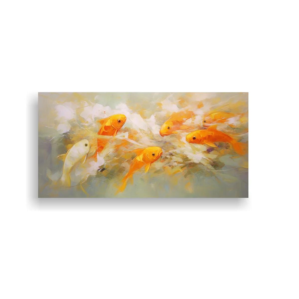 Cuadro peces koi naranjas con fondo brumoso