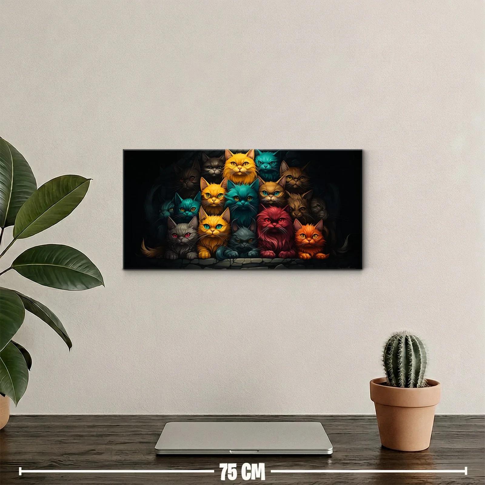 Cuadro grupo de gatos de colores emergiendo de un fondo oscuro — miniatura 2
