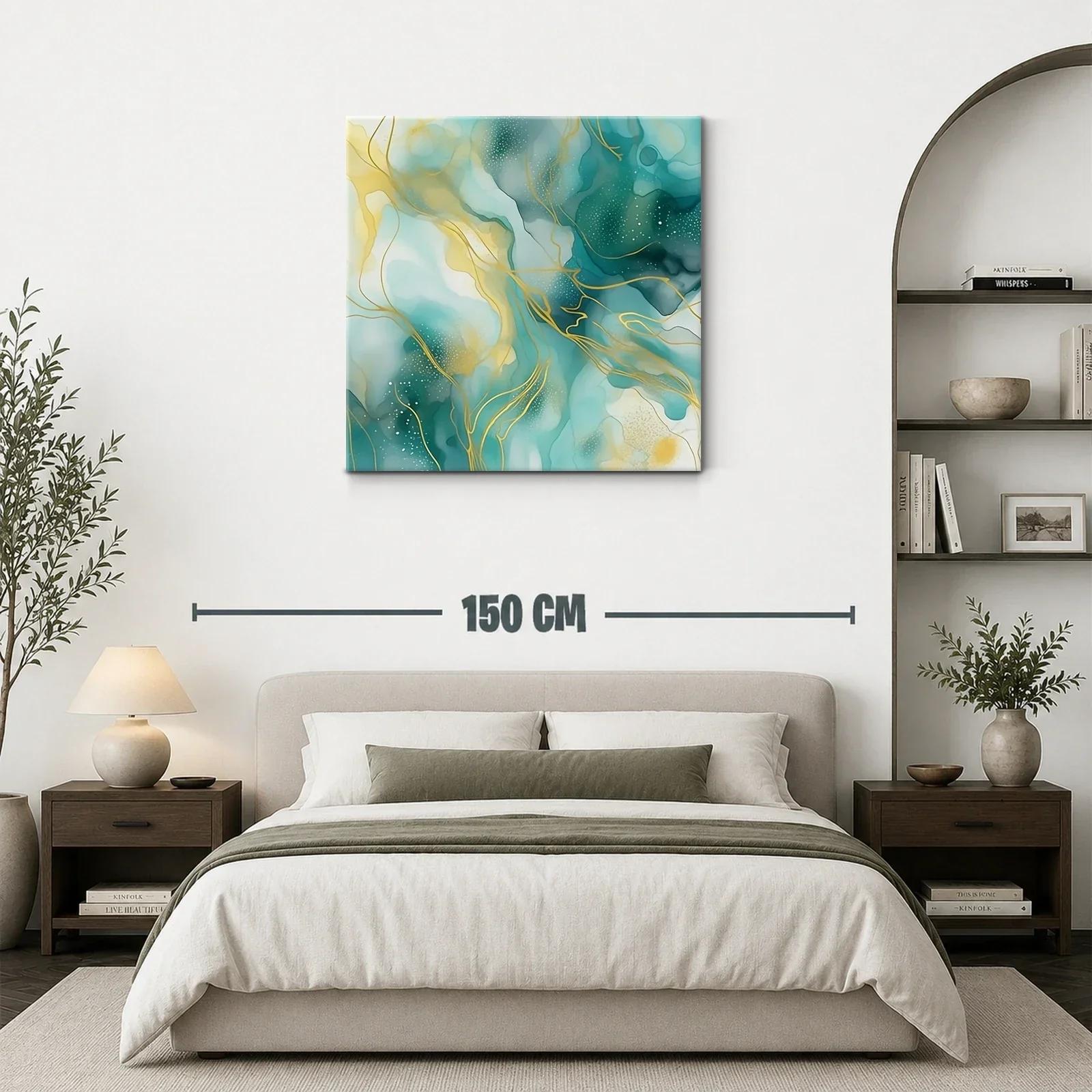 Cuadro abstracto en tonos turquesa y dorado — miniatura 3