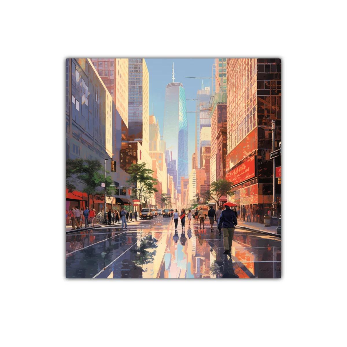 Atardecer urbano con reflejos vibrantes en ciudad moderna