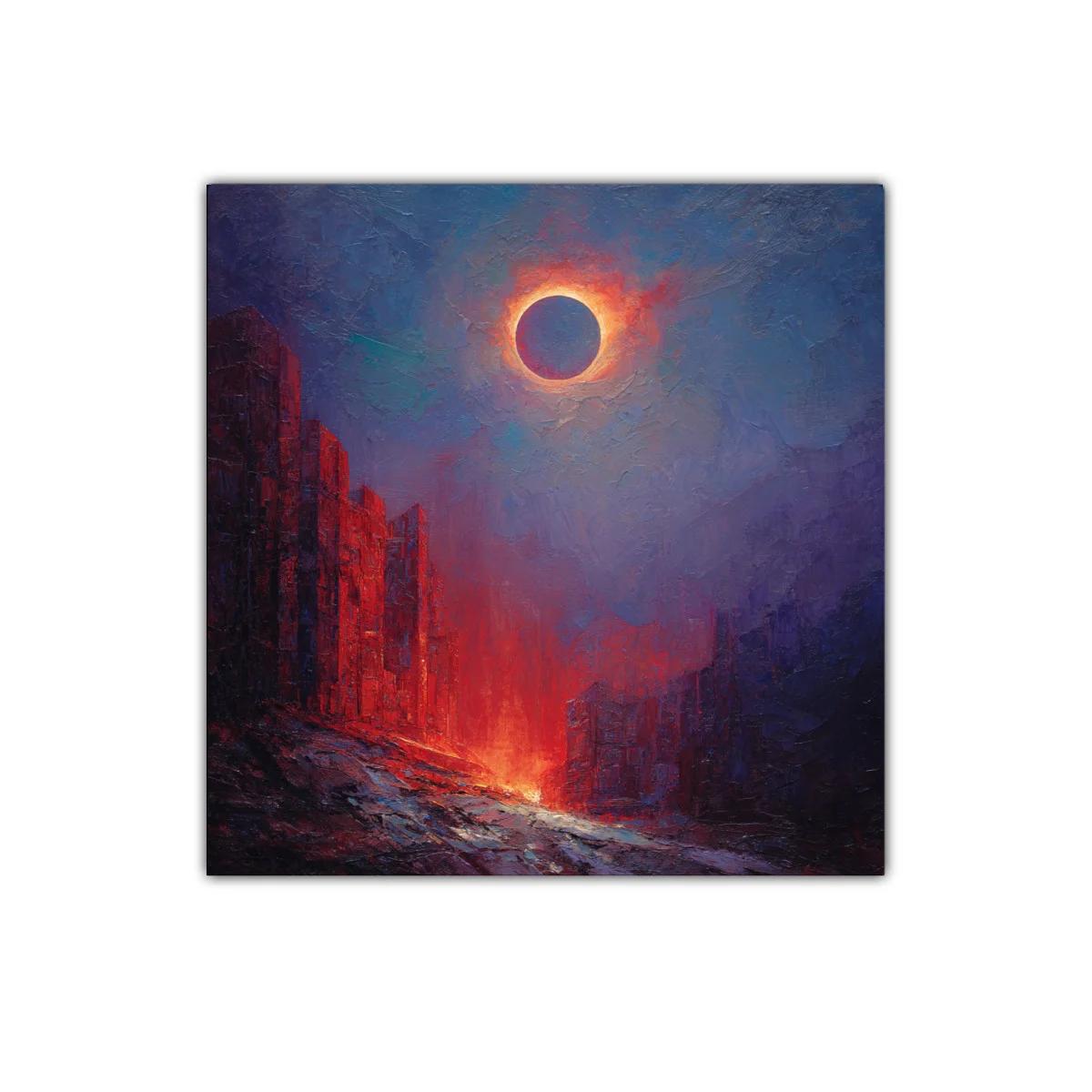 Eclipse solar sobre paisaje urbano en llamas — miniatura 1