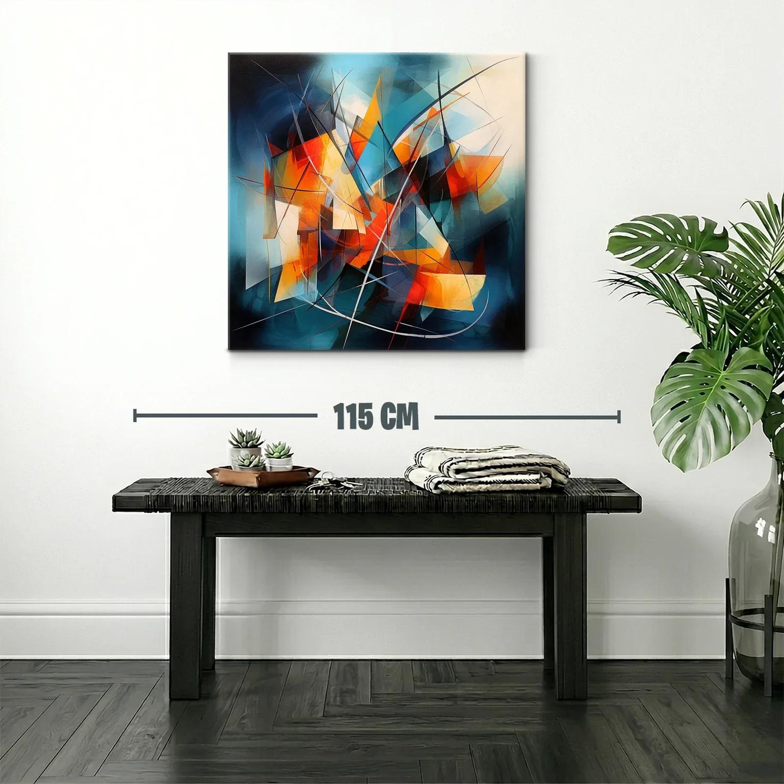 Cuadro abstracto con vibrantes contrastes de naranja y azul — miniatura 2