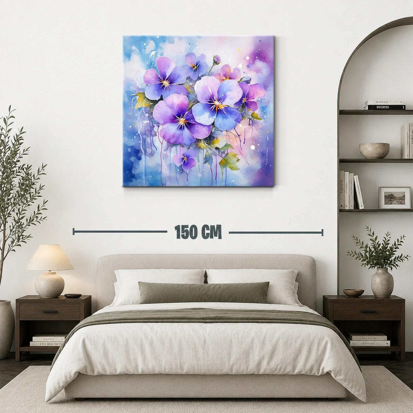 Cuadro con flores violetas y azules en tonos acuarela delicados — miniatura 3