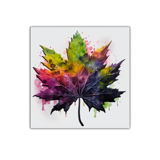 Hoja de arce vibrante con explosión de colores intensos