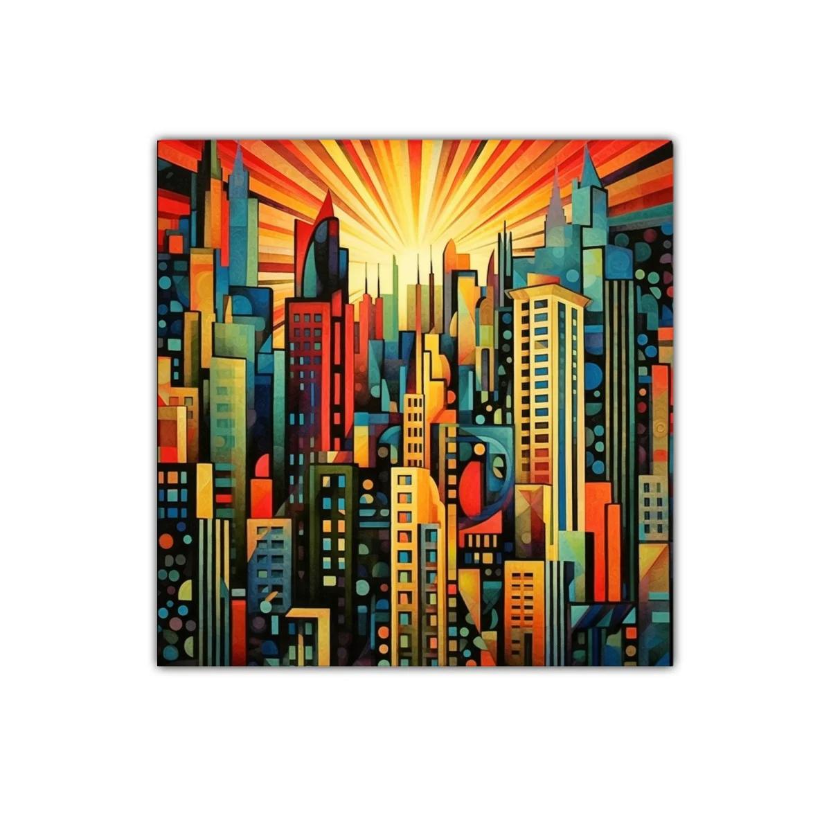 Vibrante ciudad moderna con luz radiante al amanecer