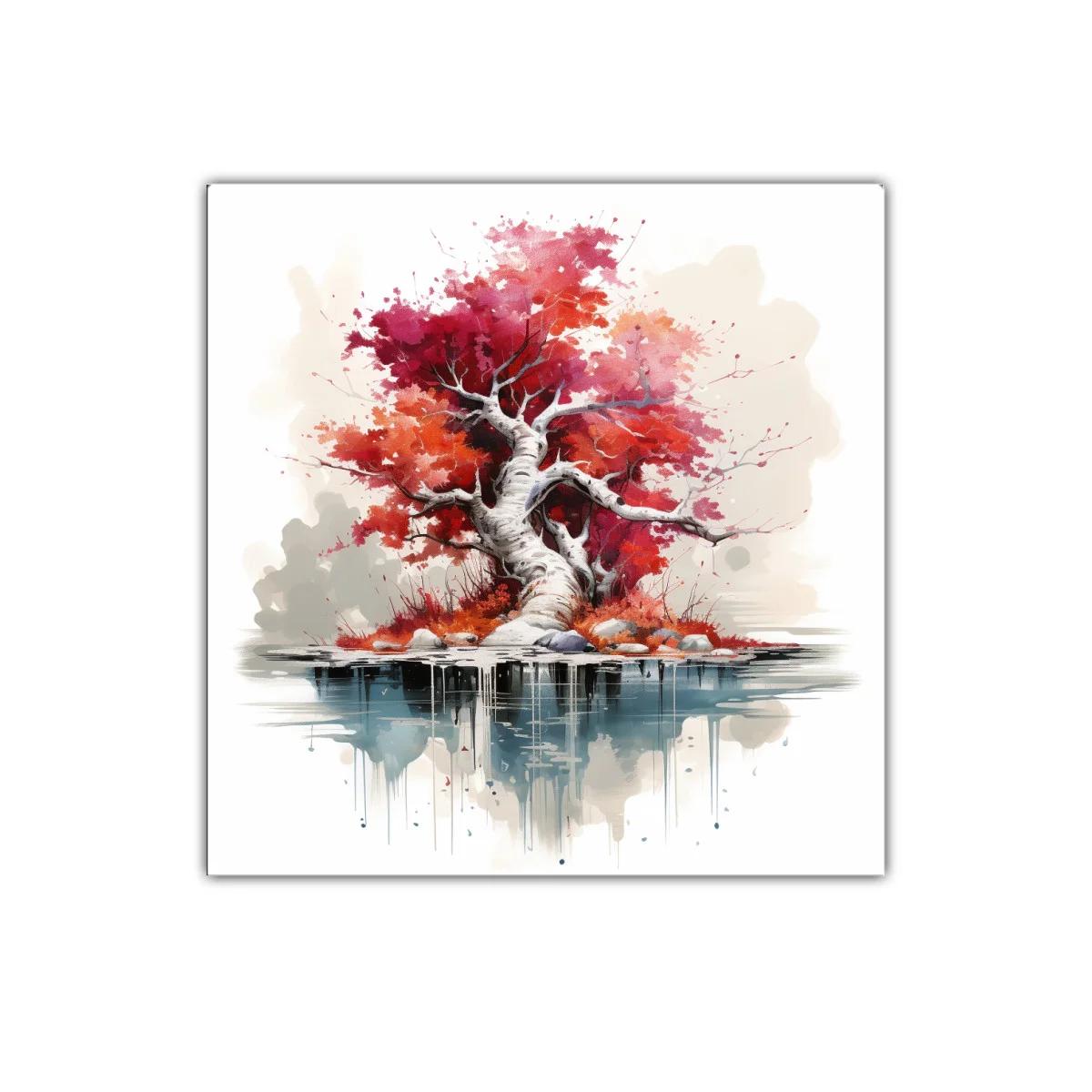 Árbol de otoño con reflejo en agua llamativo y sereno
