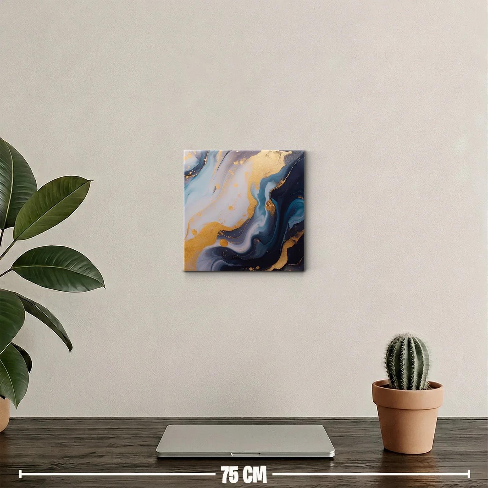 Cuadro abstracto con tonos azules y dorados luminosos — miniatura 2