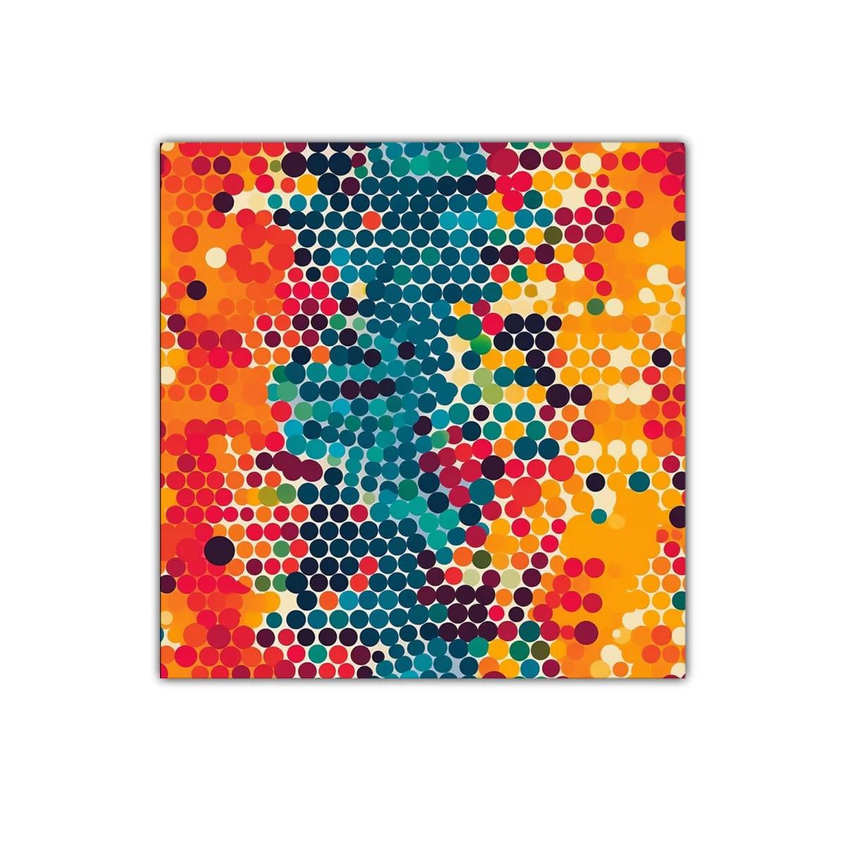 Arte abstracto vibrante con puntos en tonos cálidos y fríos