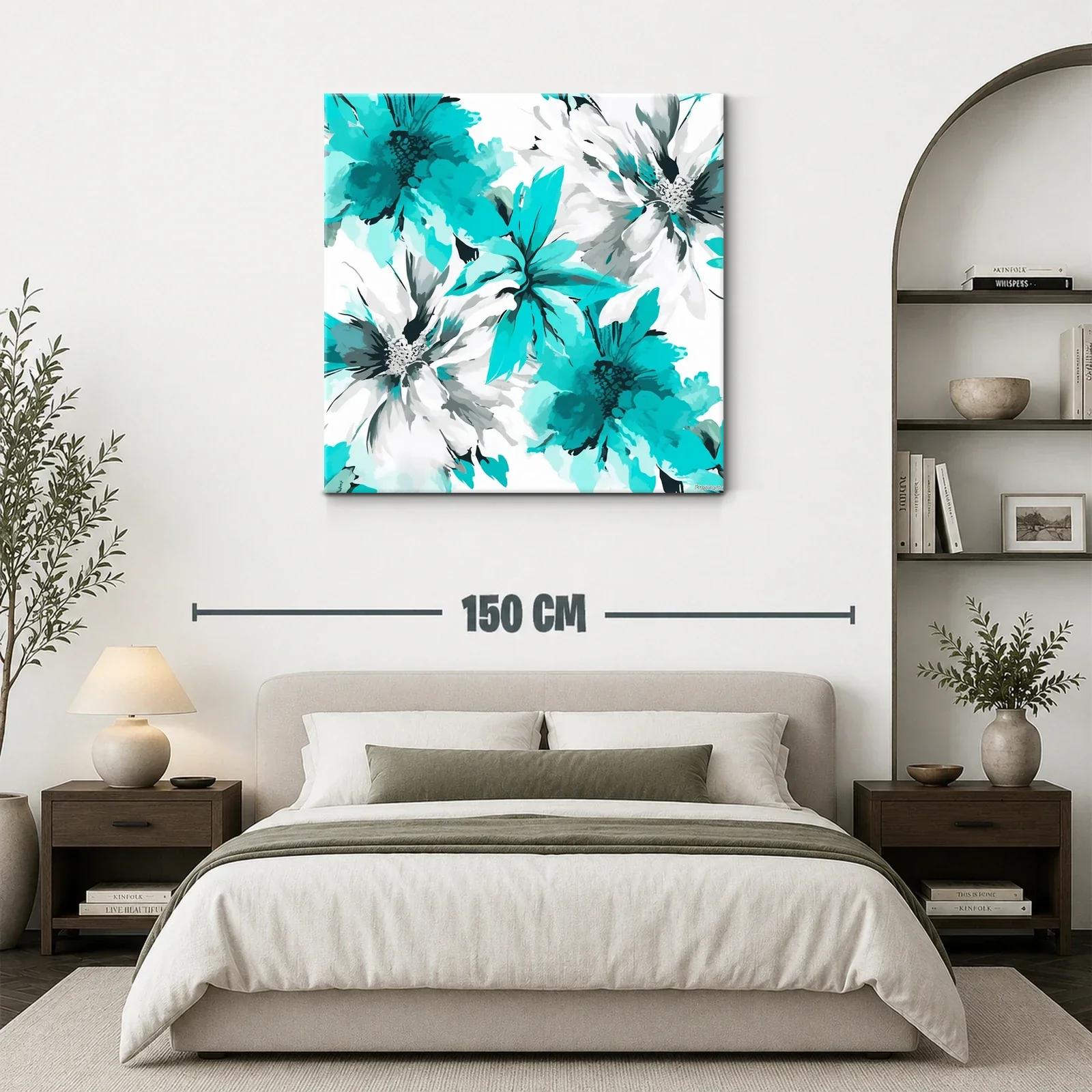 Cuadro floral con tonos turquesa y blanco vibrante — miniatura 3