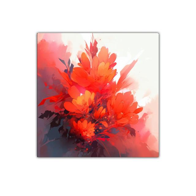 Cuadro decorativo con flores vibrantes en rojo y naranja