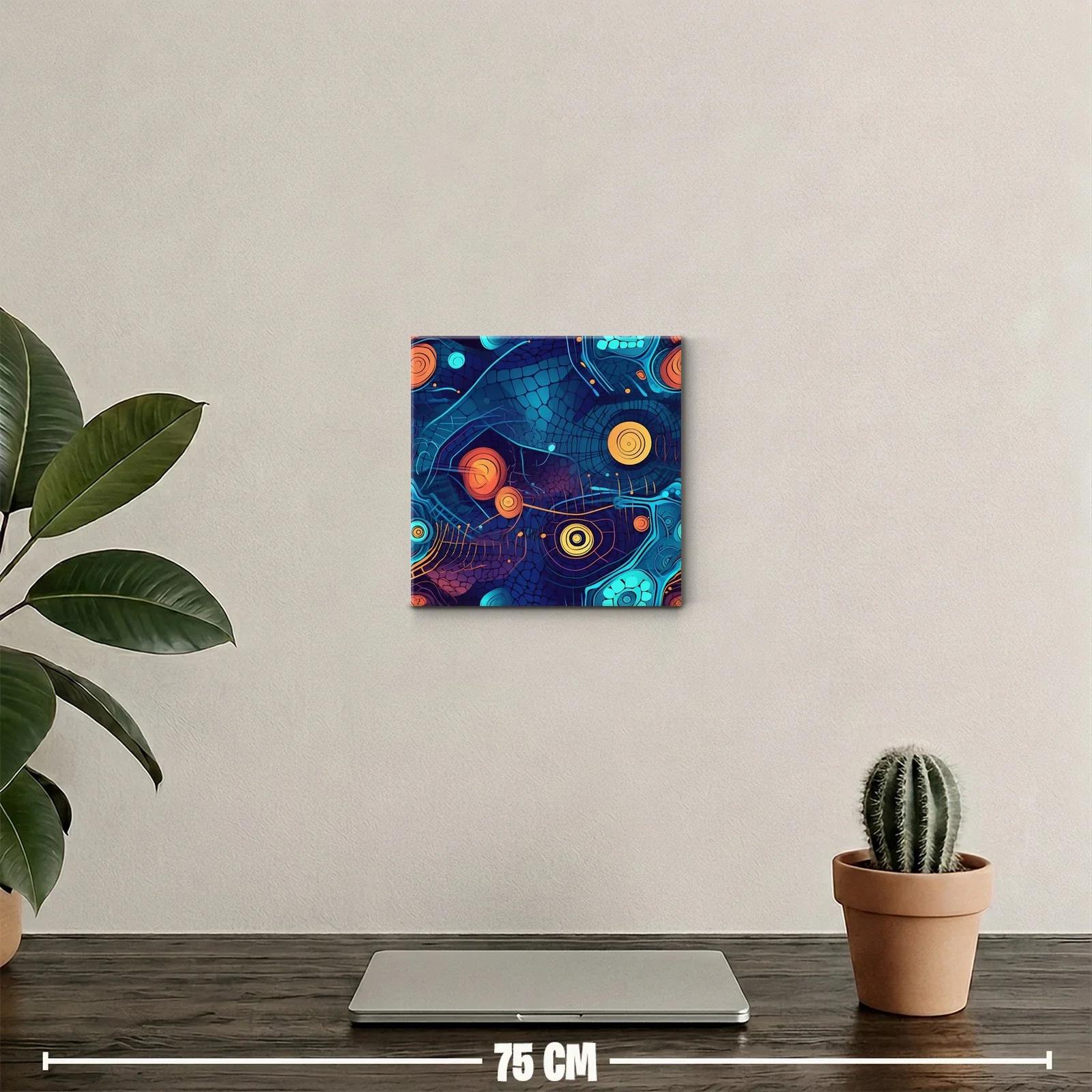 Cuadro abstracto con formas circulares en tonos azules y naranjas — miniatura 2