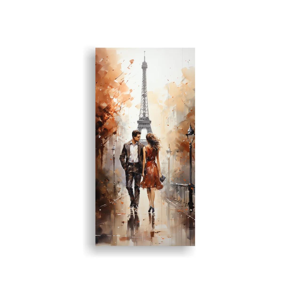 Cuadro pareja caminando junto a la Torre Eiffel — imagen principal