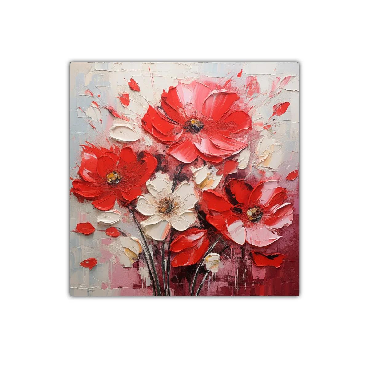 Cuadro decorativo con flores rojas y blancas vibrantes — imagen principal