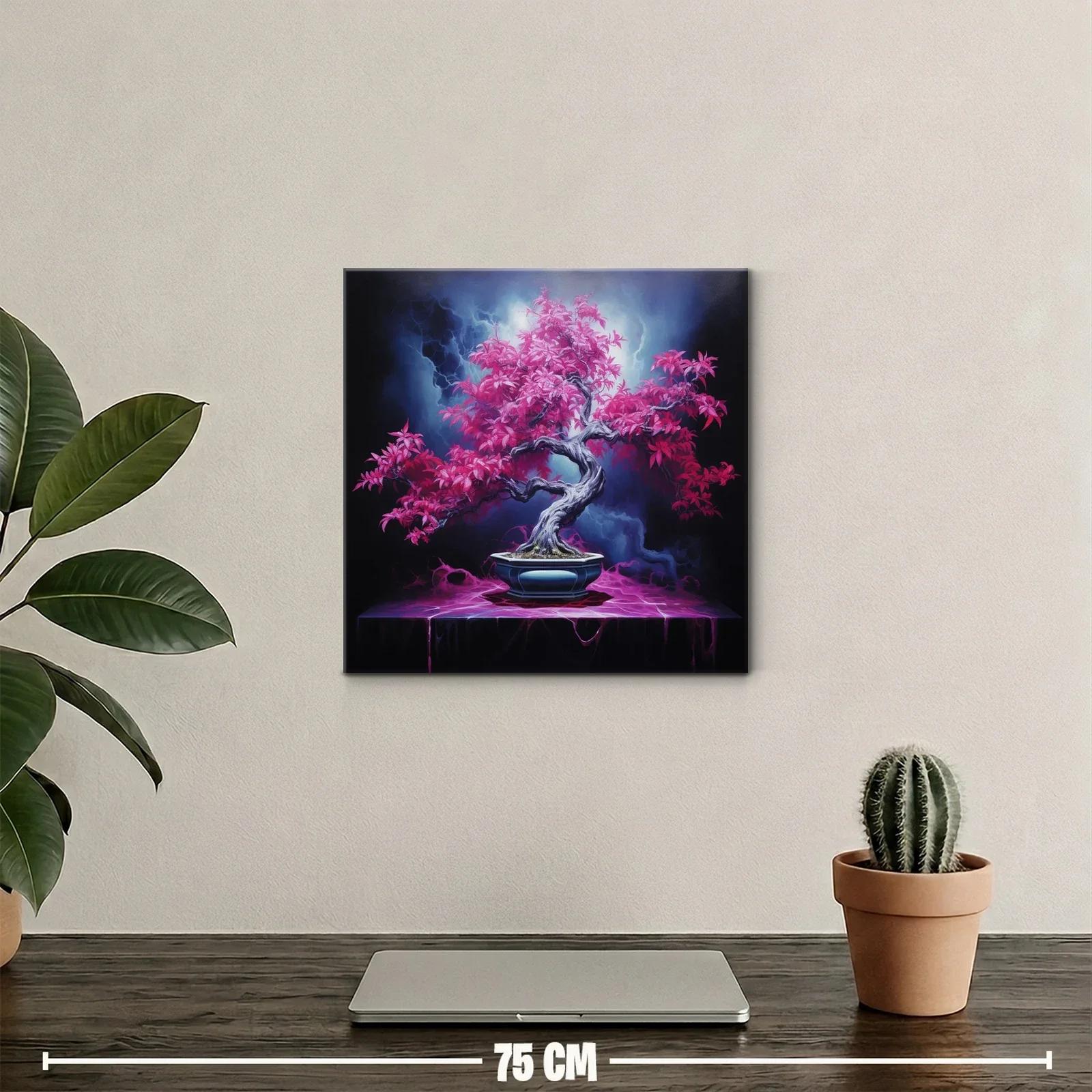 Árbol Bonsái con Hojas Fucsias en Fondo Oscuro — miniatura 2