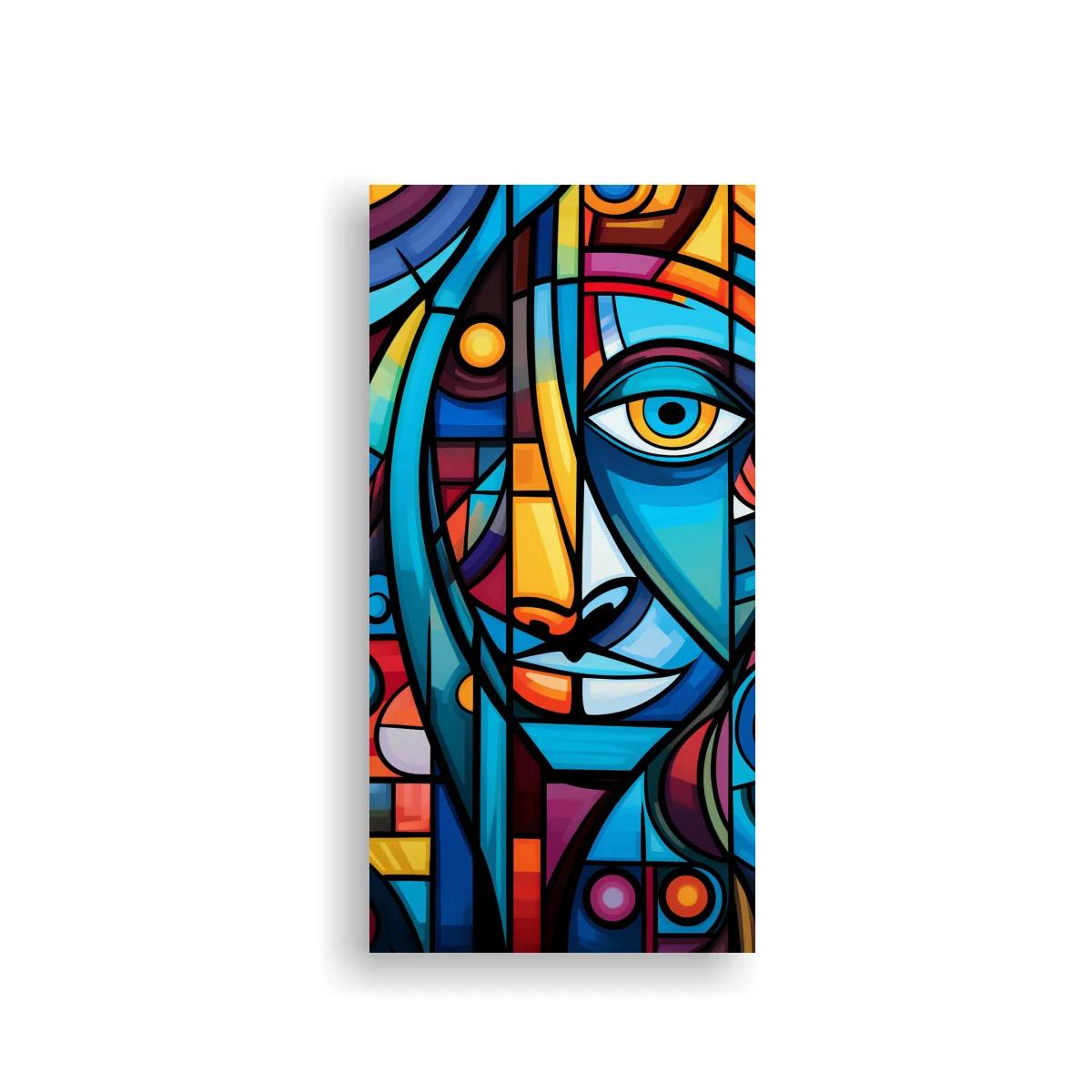Cuadro rostro humano geométrico con ojo azul destacado
