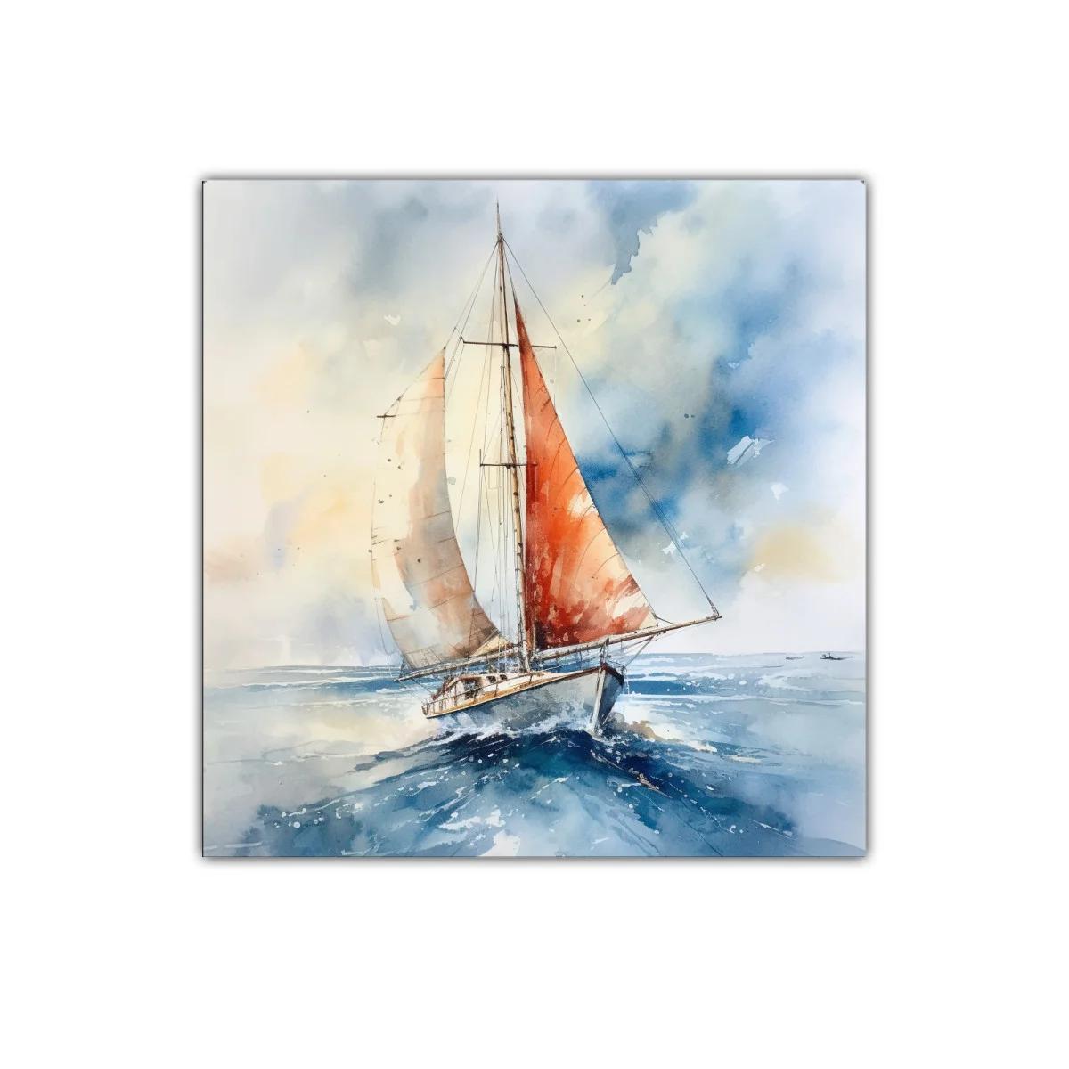 Velero navegando con velas color terracota en mar abierto — imagen principal